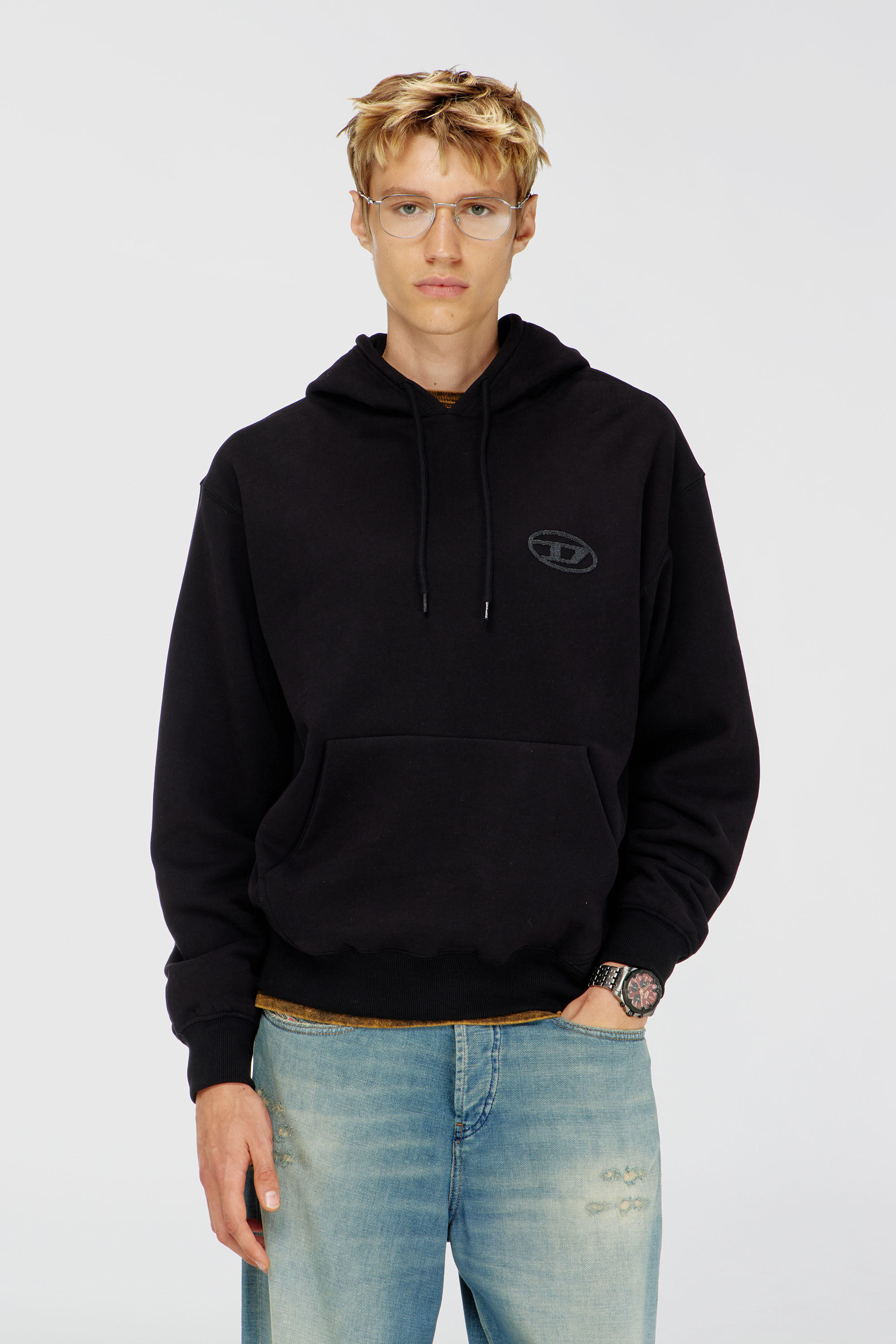 Diesel - S-LUK-H-T92, Herren Hoodie aus Baumwolle mit tonalem Oval D Logo-Stickerei in Schwarz - 3