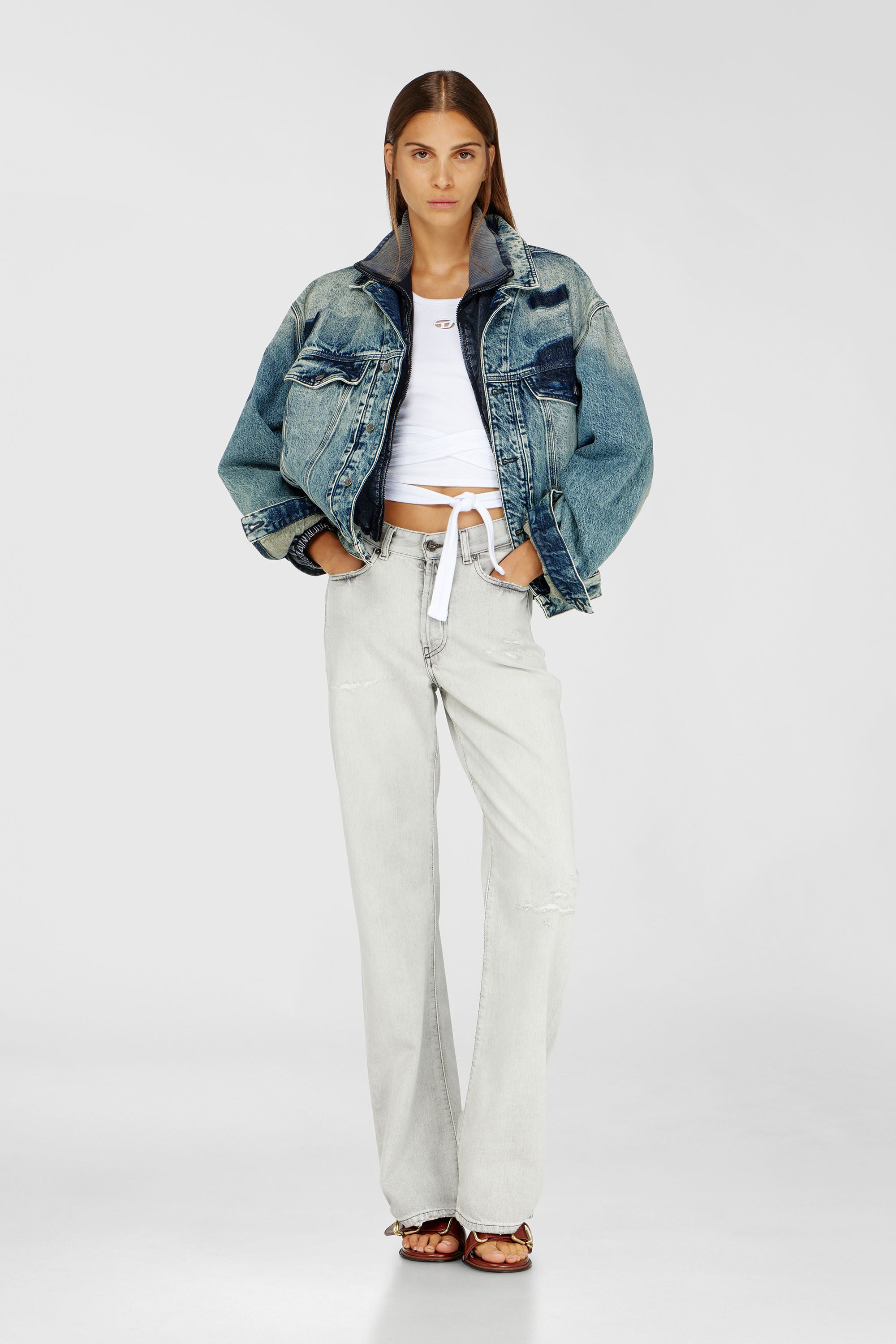 Diesel - T-ANKY-TAIL-S1, Damen Crop-Top mit Wickelschn&uuml;ren in Wei&szlig; - 1