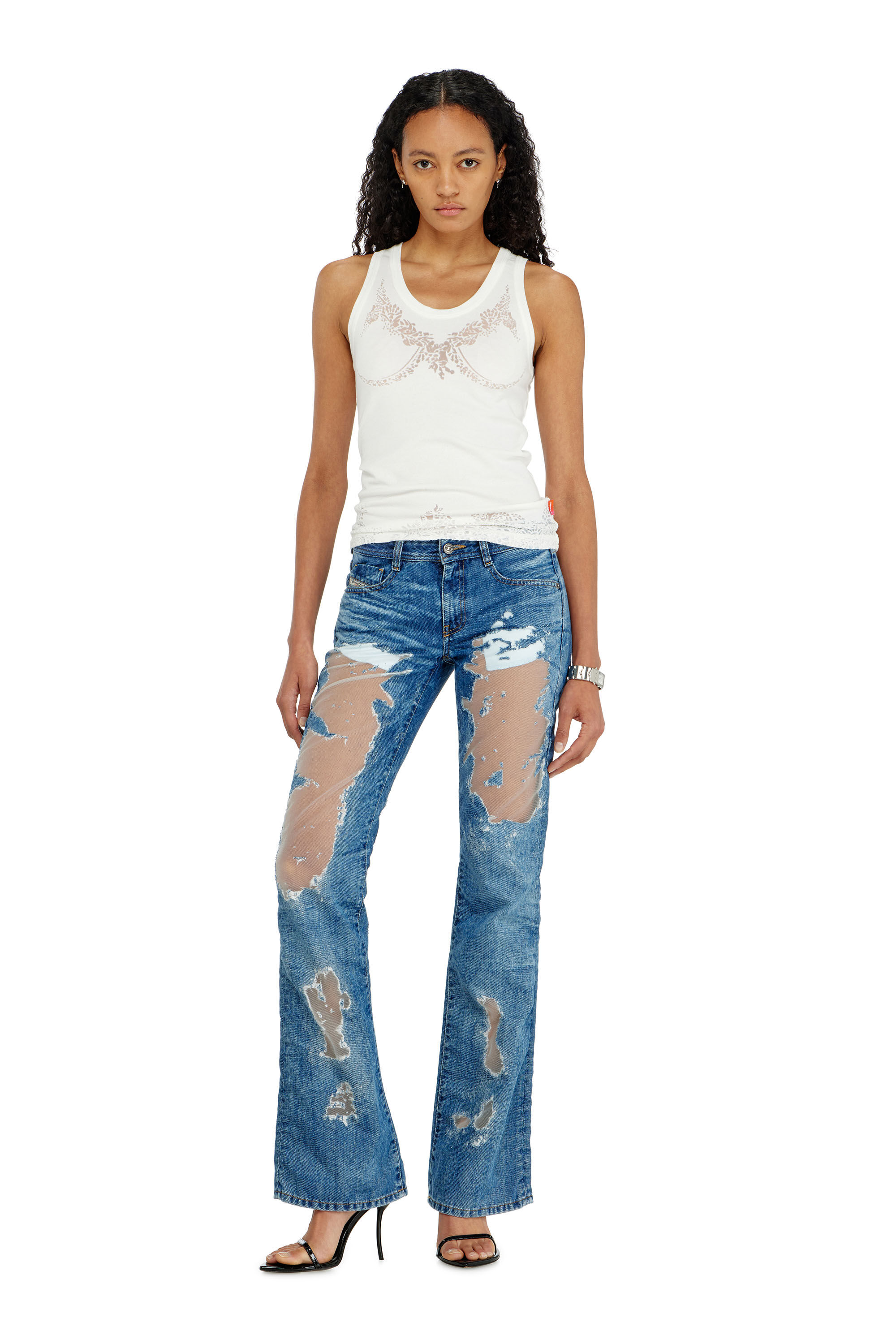 Diesel - PR-T-ANKI-LACE-R, Damen Tanktop mit devor&eacute;-Spitze-Effekt in Wei&szlig; - 1