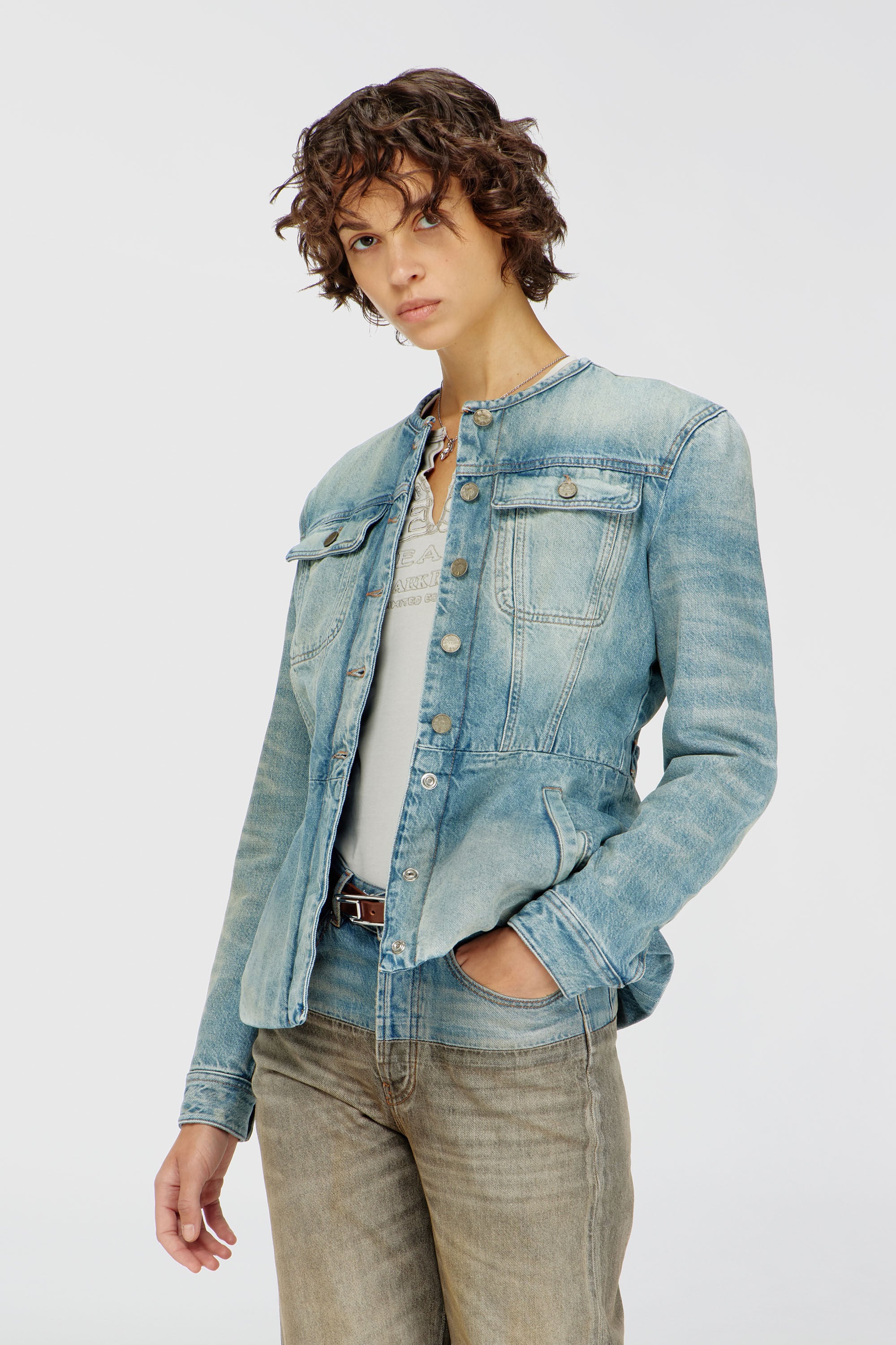 Diesel - DE-CALION-S1, Woman's Collarless denim jacket in Light Blue - 3