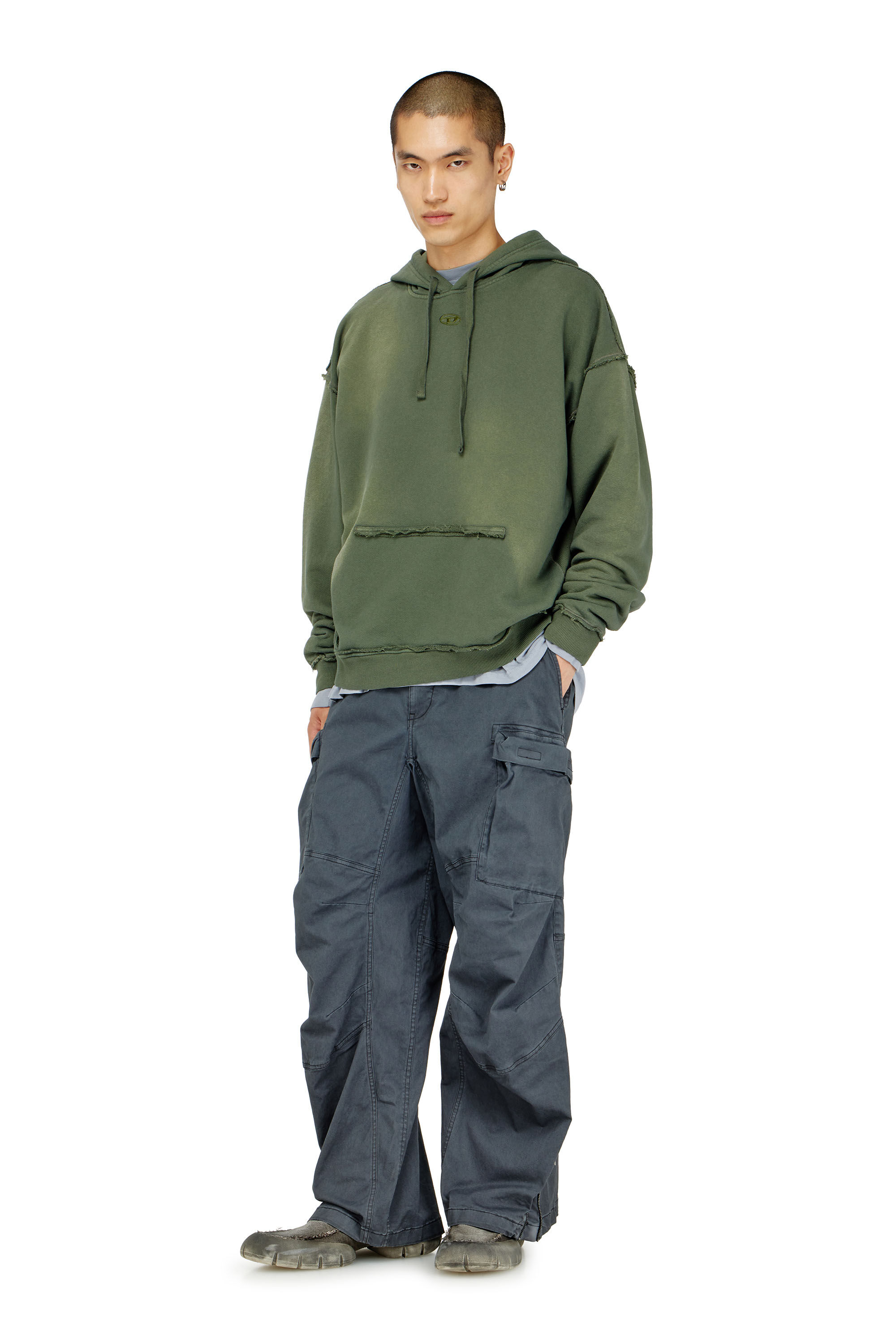 Diesel - S-POCK-HOOD, Herren Verblasster Baumwoll-Hoodie mit ausgefransten Details in null - 1