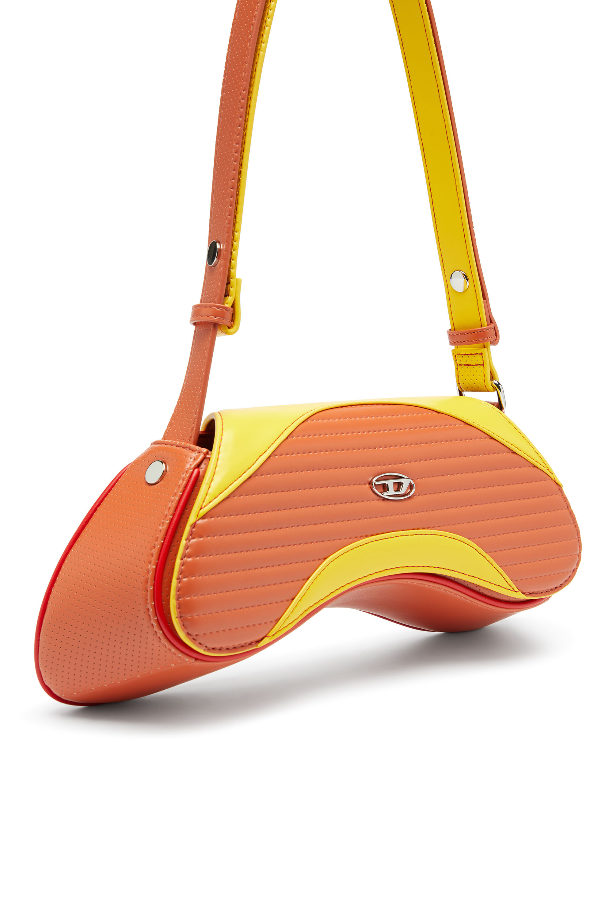 Diesel - PLAY CROSSBODY, Damen Play - Umh&auml;ngetasche aus gestepptem, perforiertem PU in Orange/Gelb - 5