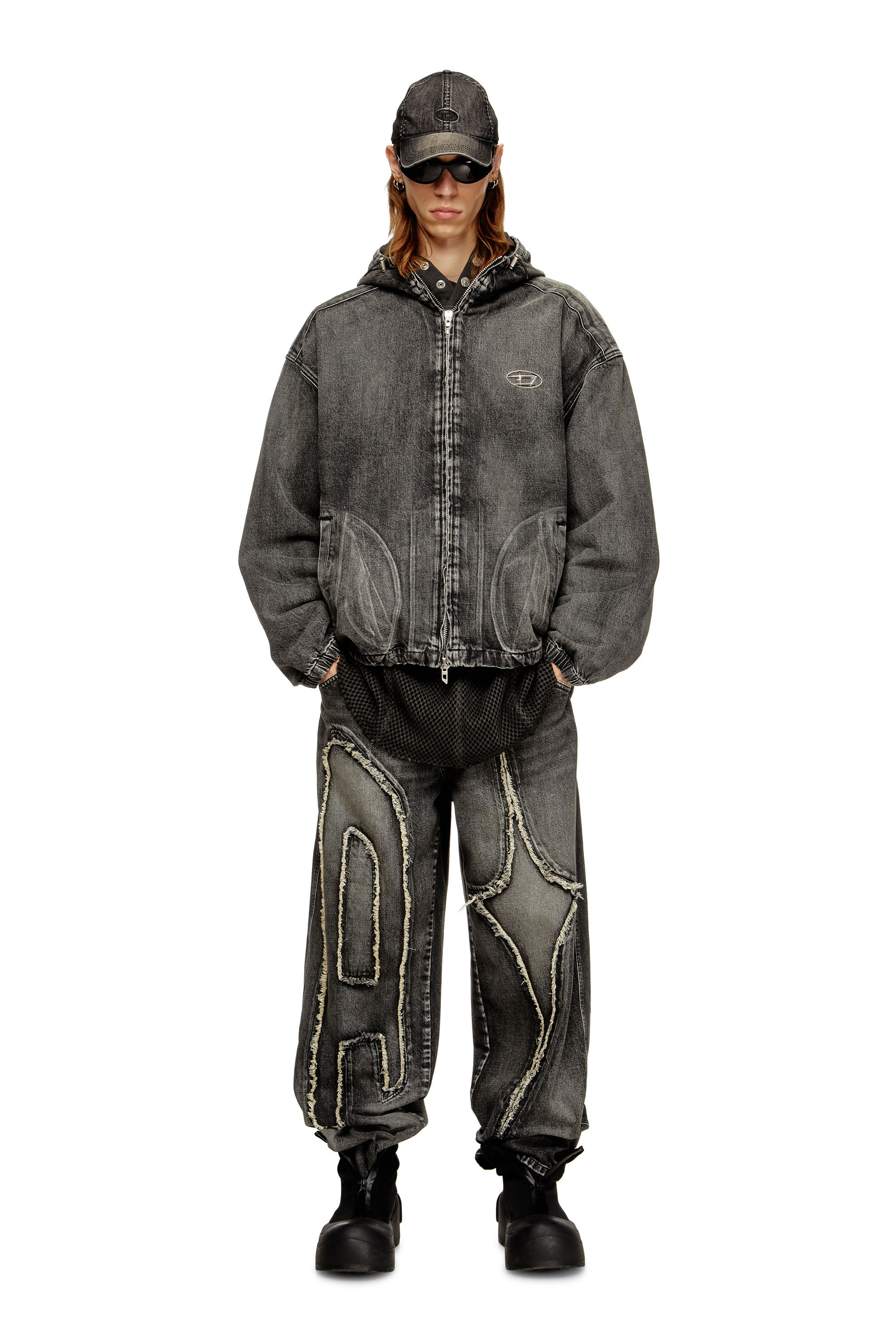 Women's Hooded jacket in faded denim | Black | Diesel
