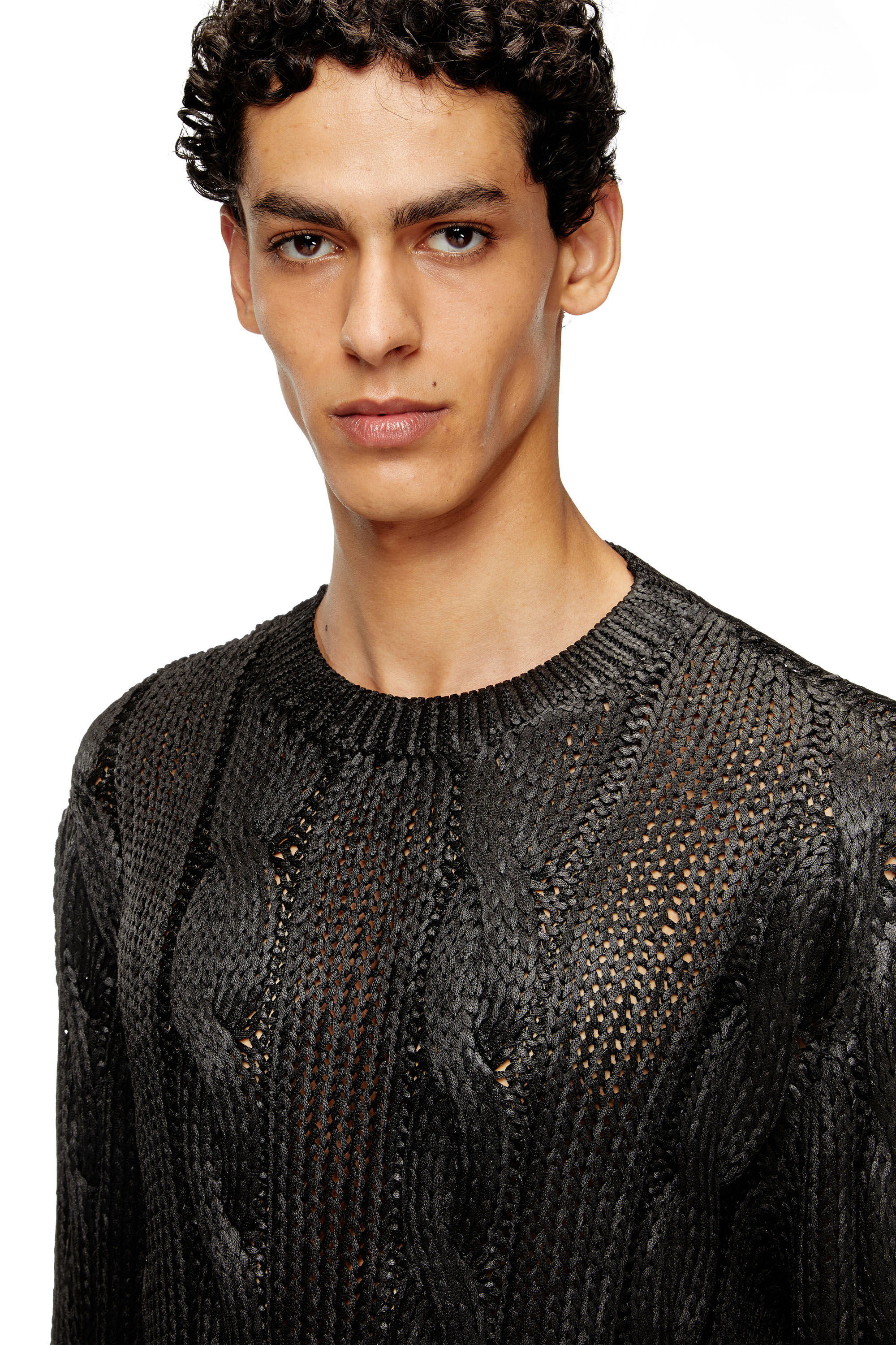 Diesel - K-MICHIU, Man's Cable-knit jumper with shiny effect in Black - 4