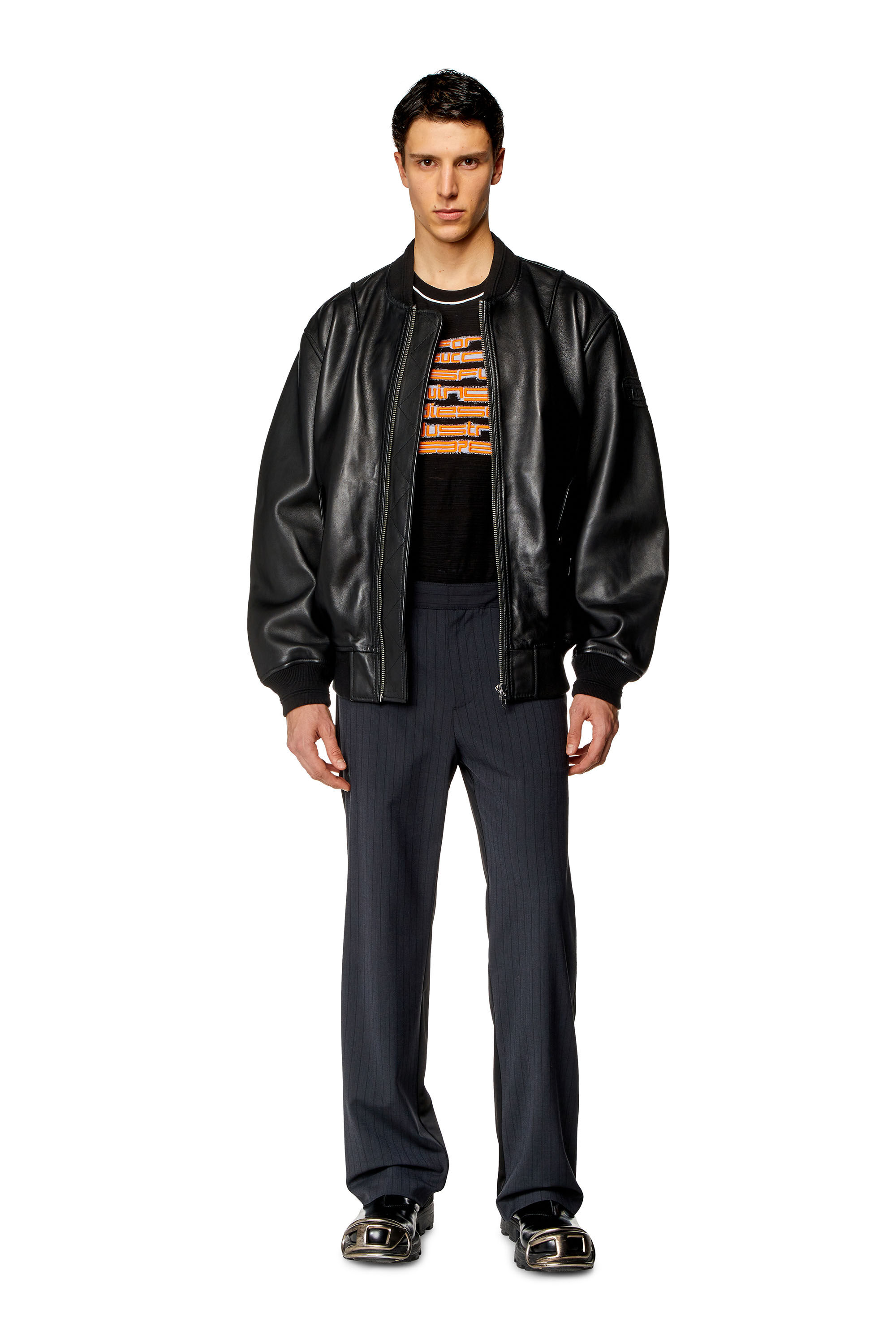 Bomberjacke leder herren schwarz