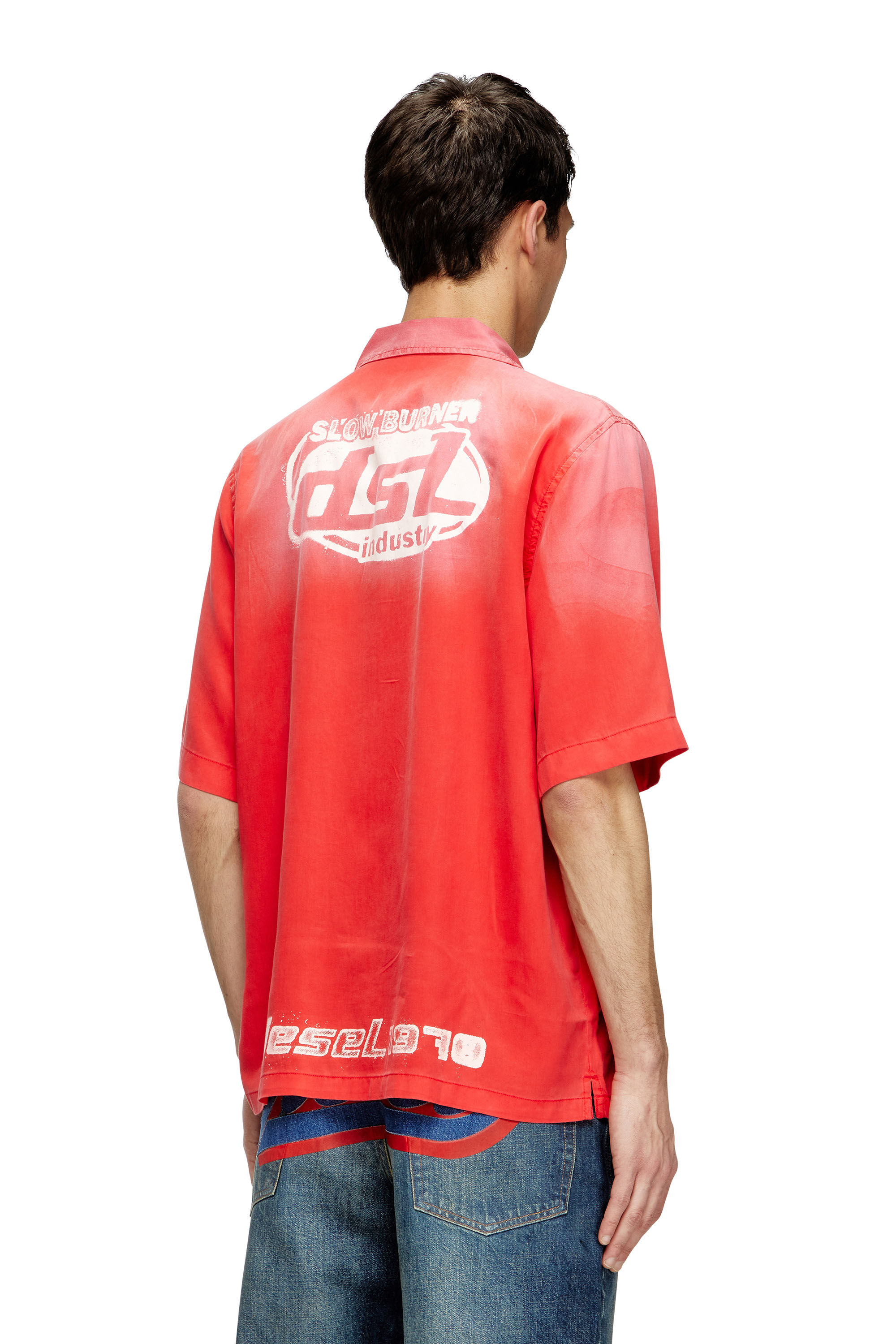 Diesel - S-ELLY, Herren Verblasstes Bowling-Hemd mit Logo-Prints in Rot - 4