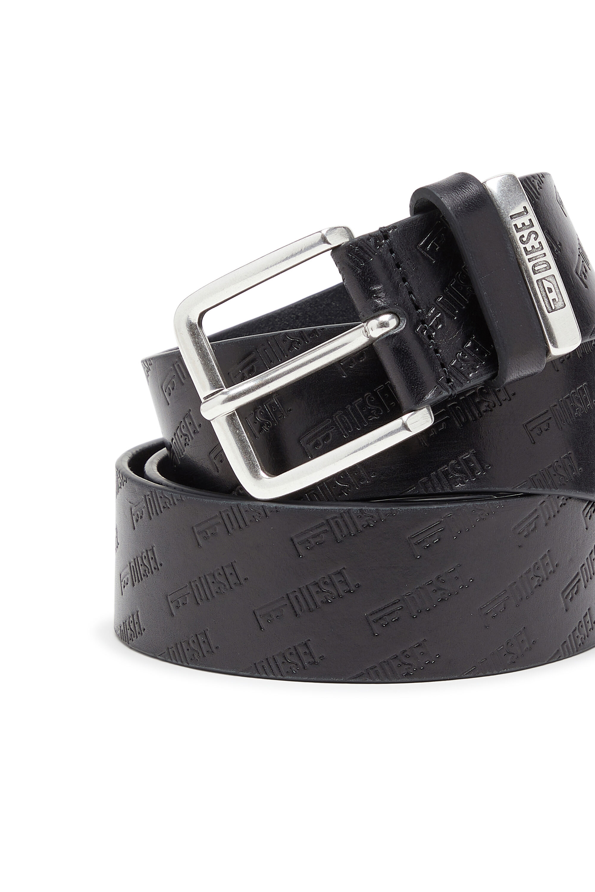 Diesel - B-MONOGRAM DSL, Herren 4 cm Lederg&uuml;rtel mit all-over gepr&auml;gtem Diesel logo in Schwarz - 3
