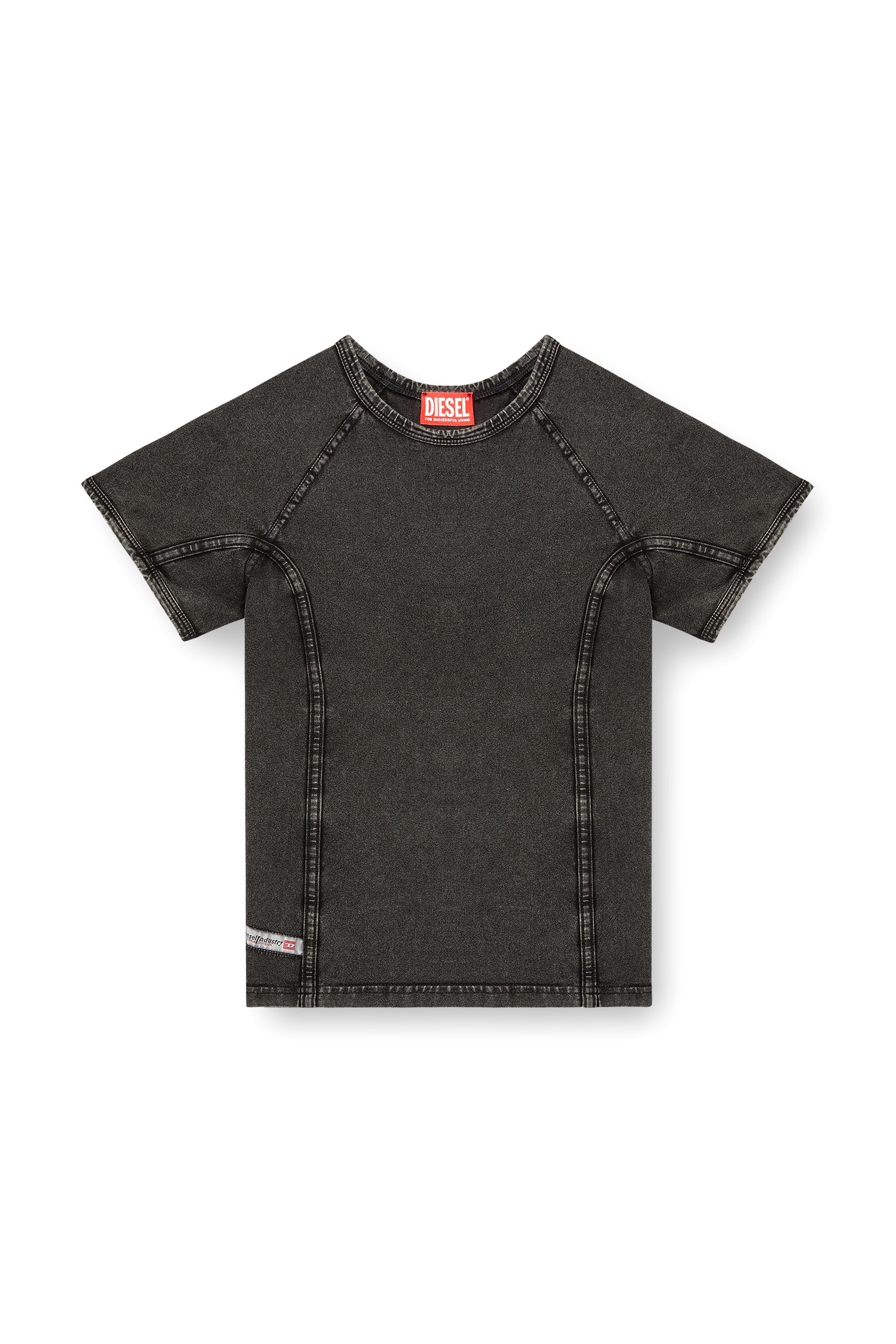 Diesel - T-LYNNE, Damen Top aus Stretch-Jersey mit Denim-Effekt in Schwarz - 2