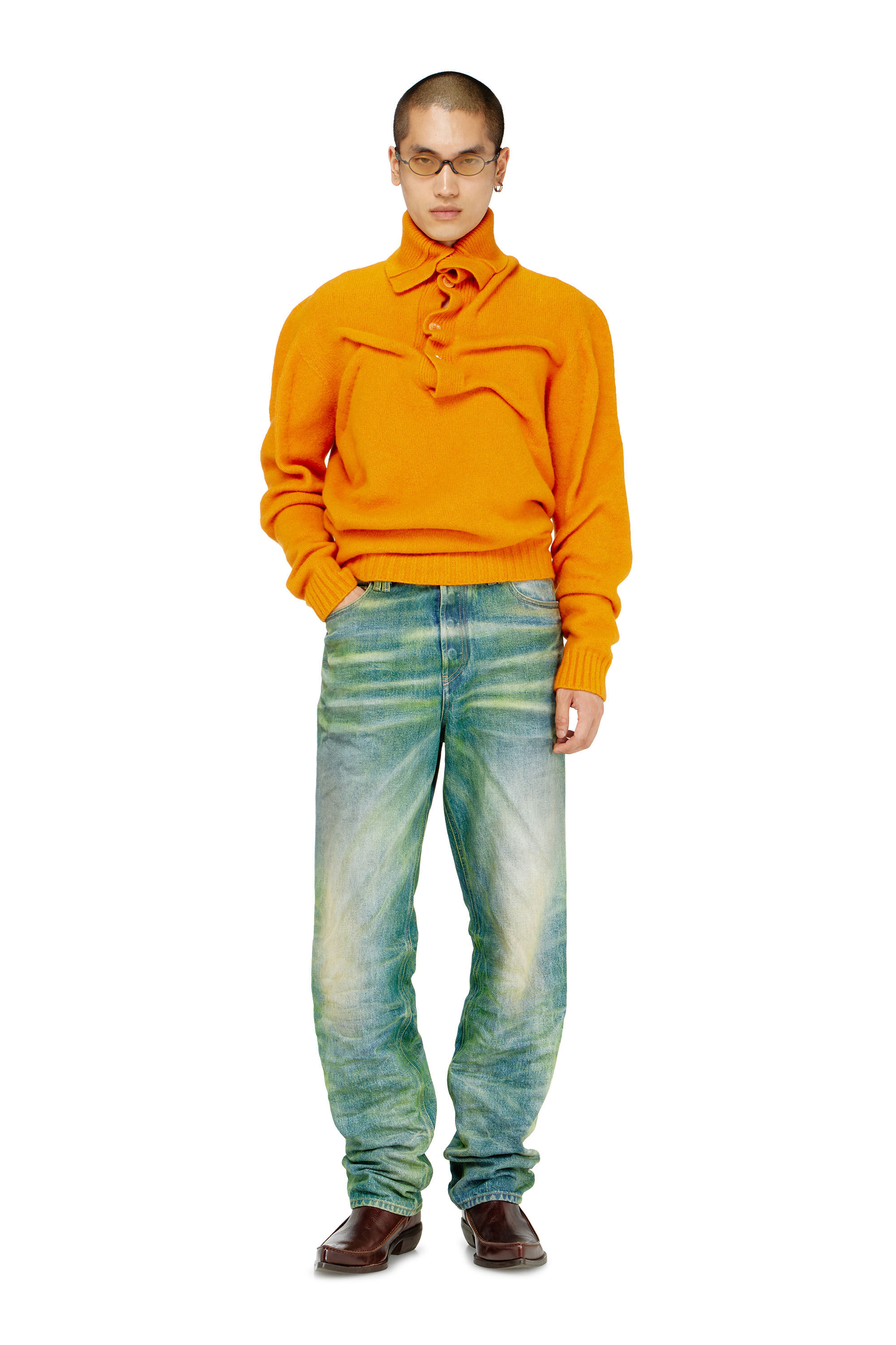Diesel - K-ANDREW, Herren Pullover mit Knopfleiste aus gekochtem, geknittertem Strick in null - 1