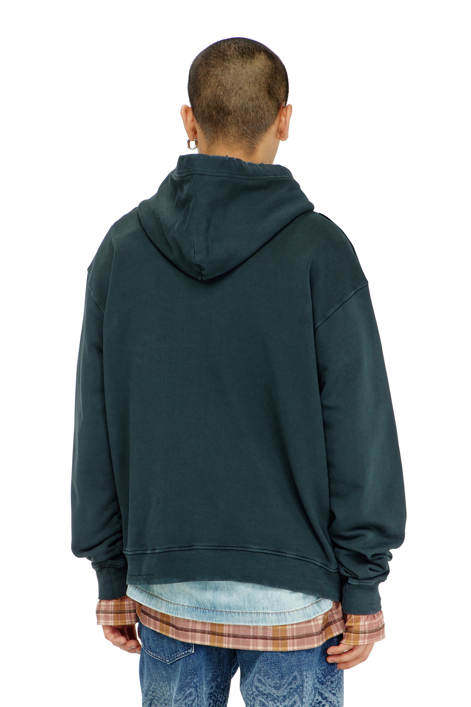 Diesel - S-NORM-HOOD-CRYSTALS, Herren Hoodie mit Rissen und Kristalldetails in Dunkelgr&uuml;n - 4