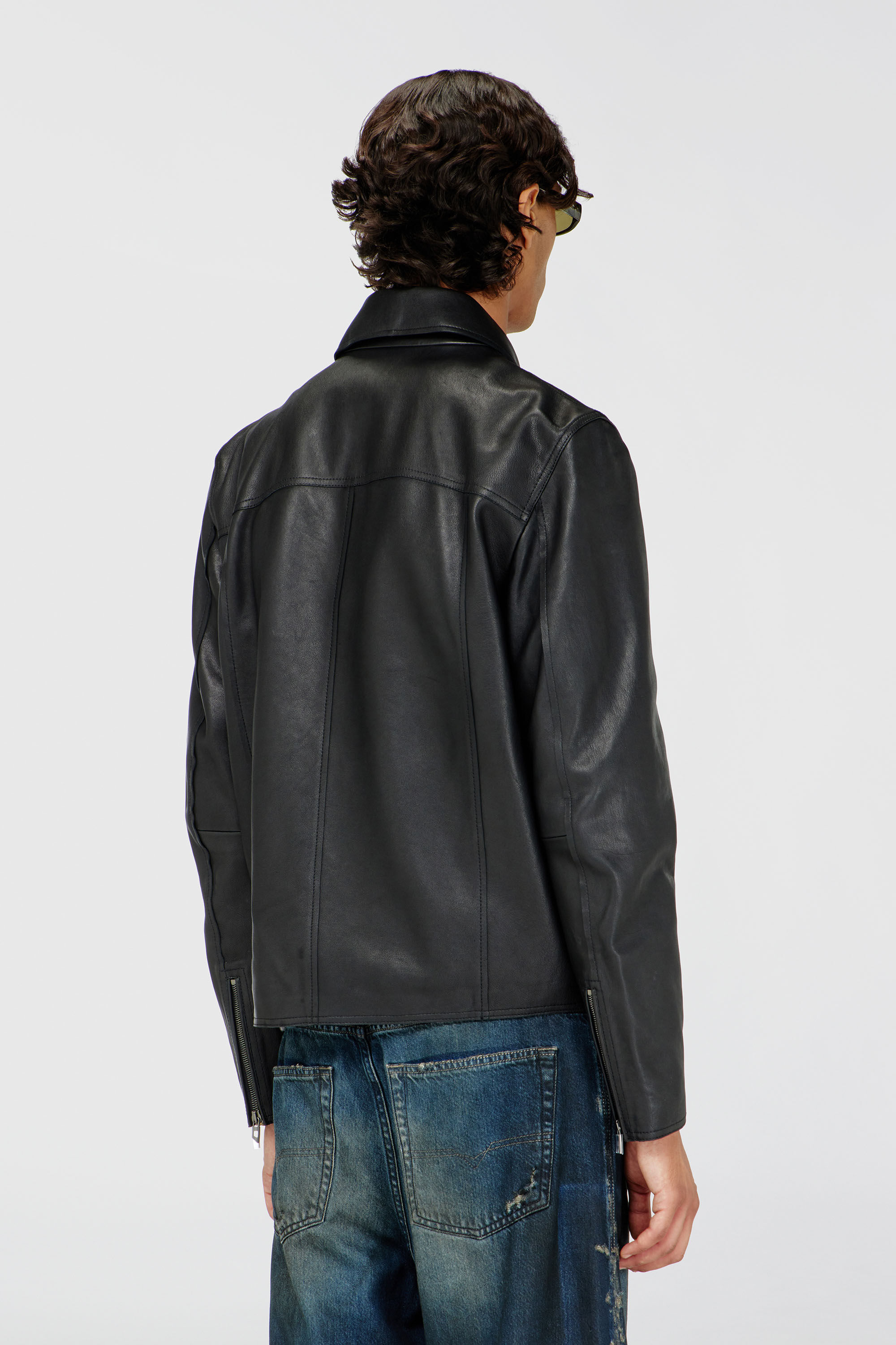 Diesel - L-KORN-A, Herren Jacke aus Leder mit Oval D-Pr&auml;gung in Schwarz - 4