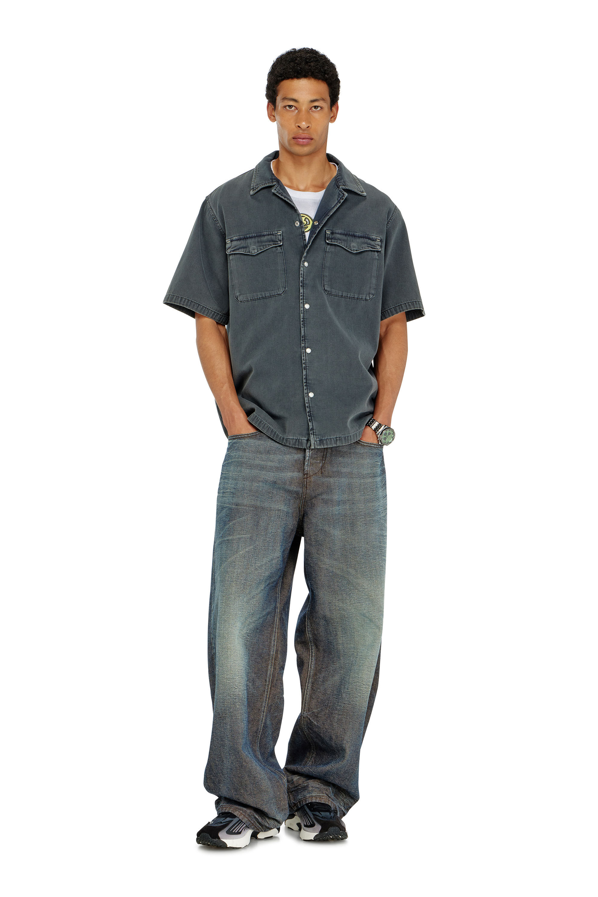 Diesel - D-NABIL-P, Herren Bowling-Hemd aus farbigem denim in null - 1