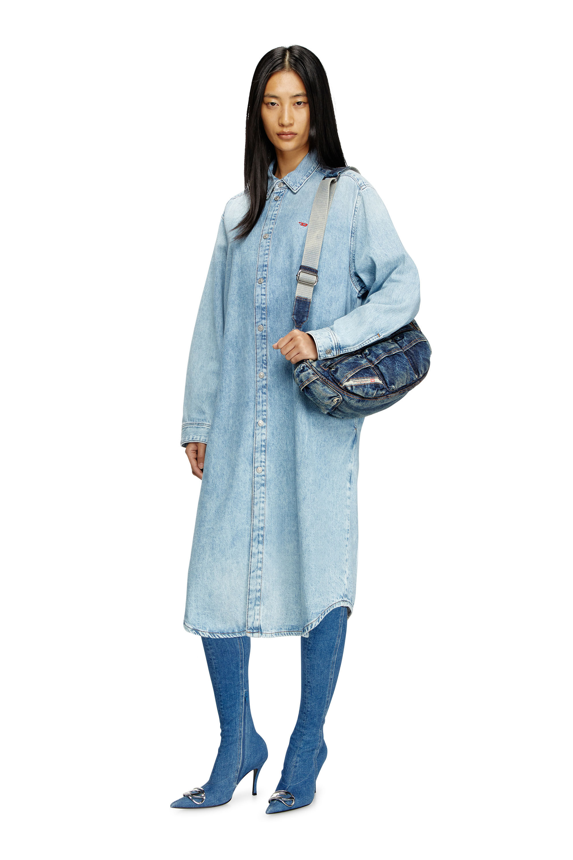 Diesel - DE-DALIS, Damen Shirtkleid aus Denim in Hellblau - 1