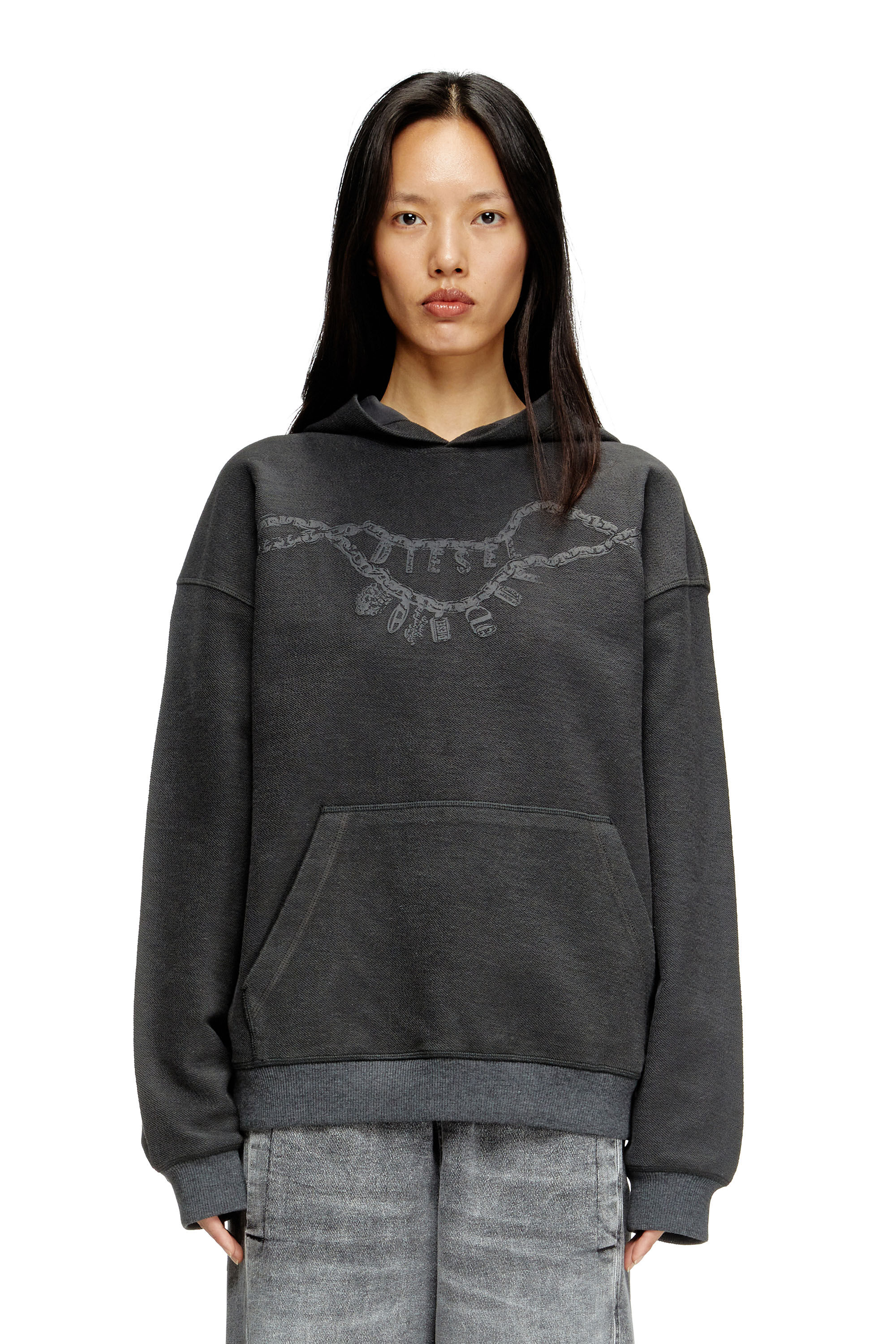 Diesel - S-BOXT-HOOD-HOSHI, Unisex Kapuzenpulli mit Anhänger-Halskette-Print in Dunkelgrau - 5