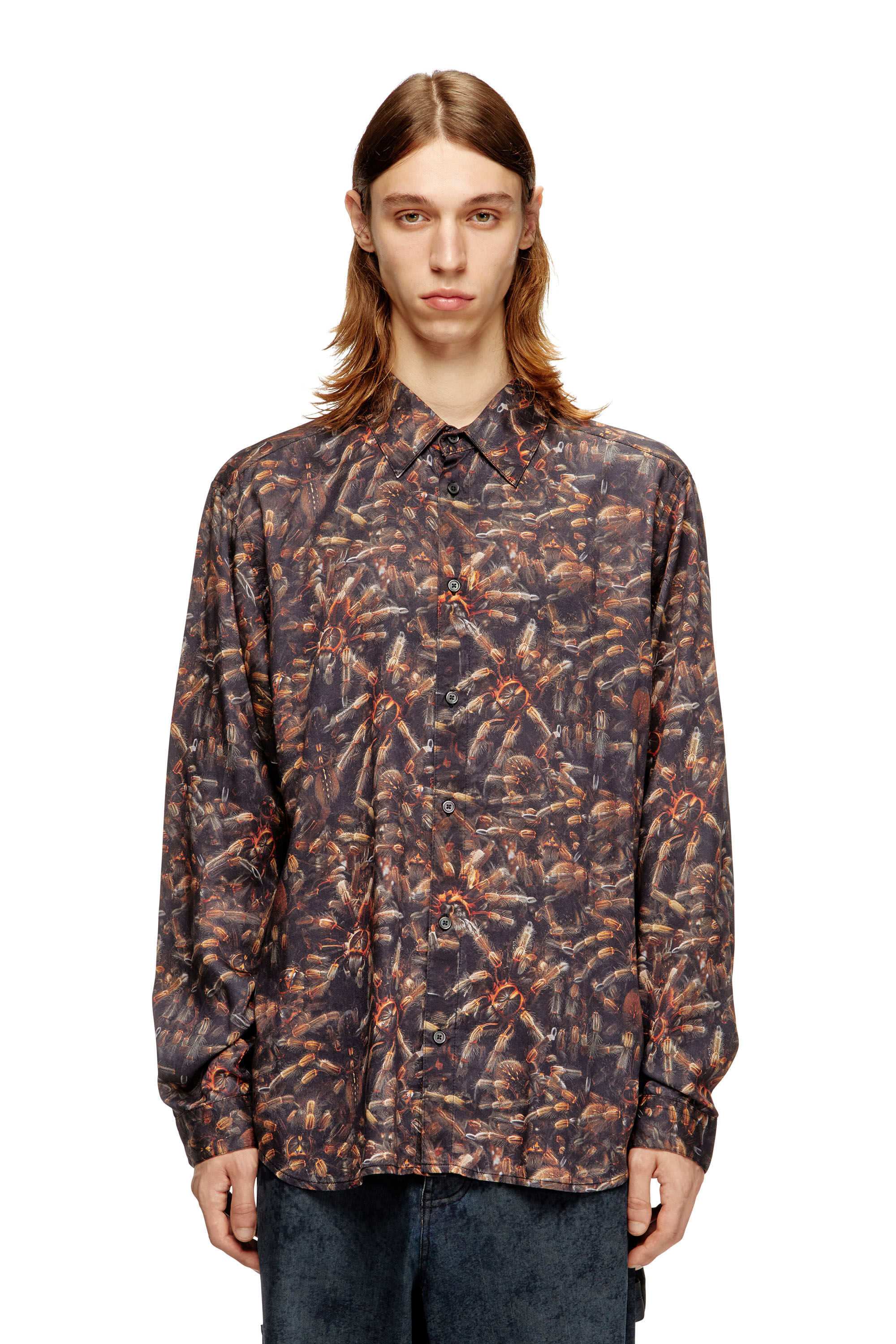 Diesel - S-SIMPLY-SPIDER-PJBK, Herren Lyocell-Hemd mit Allover-Print in Schwarz/Braun - 3