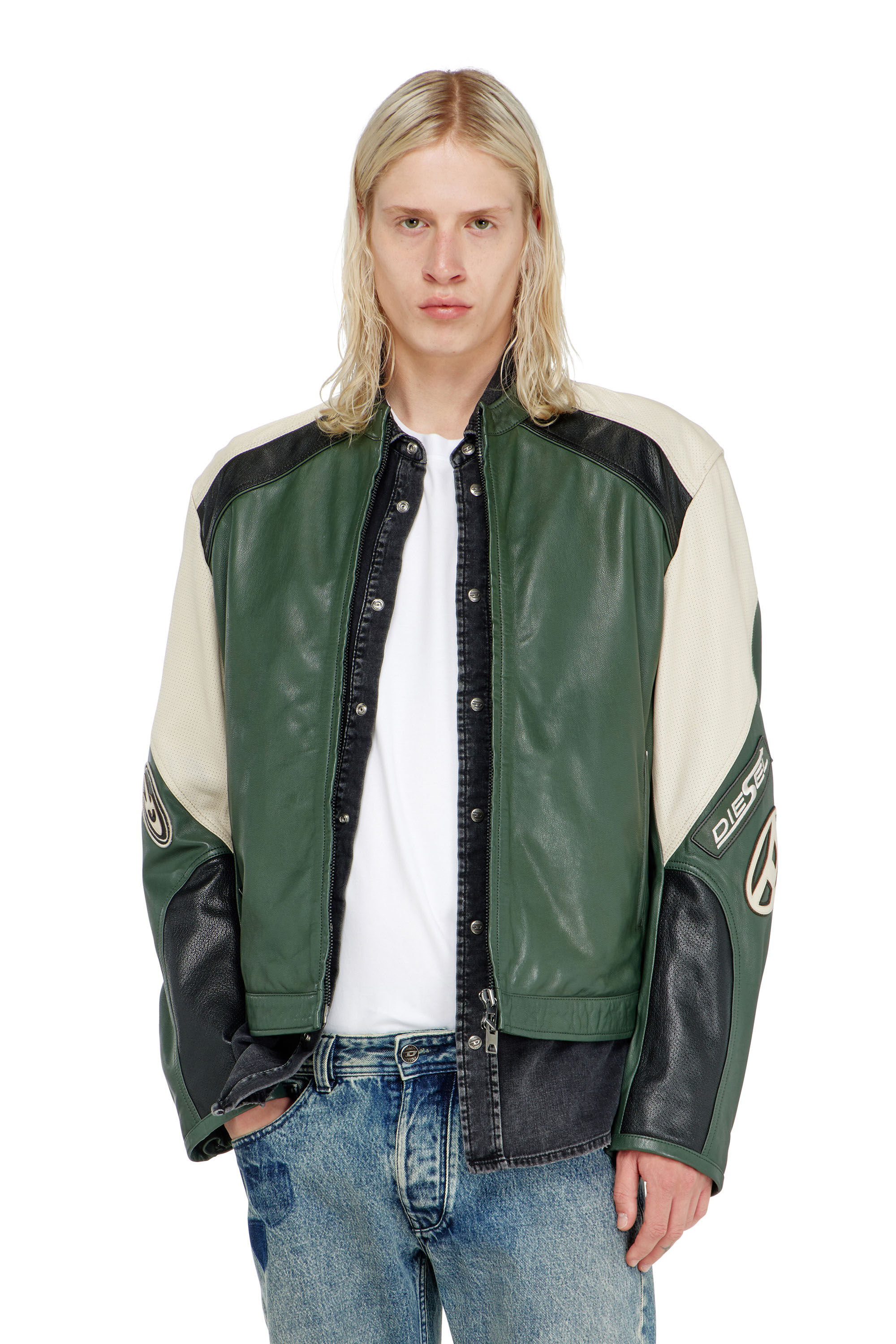 Diesel - L-AHTI, Herren Bikerjacke aus perforiertem Colour-Block-Leder in null - 3
