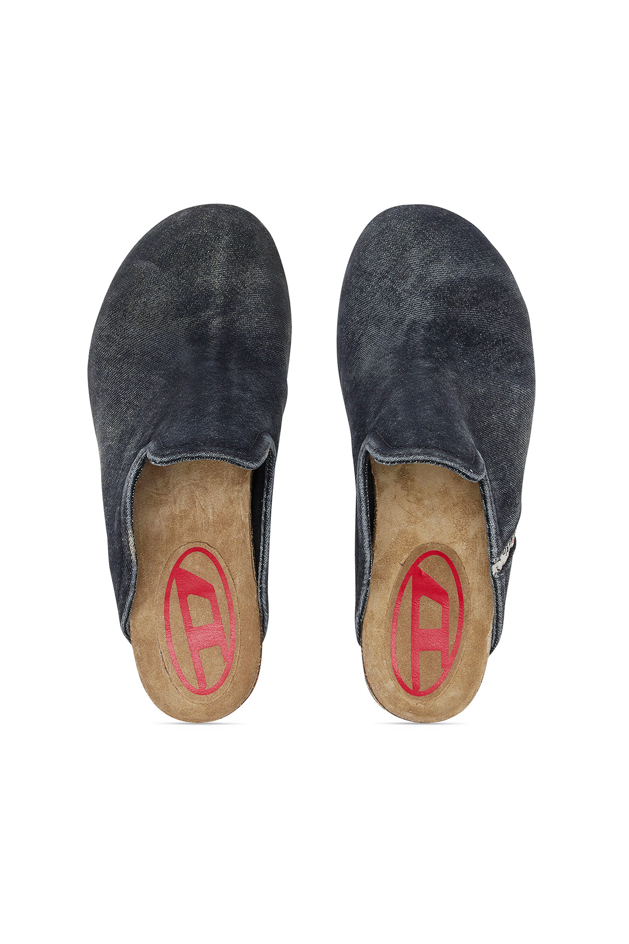 Damen D-Woodstock: Denim Mules mit Kitten-Heel | Schwarz
