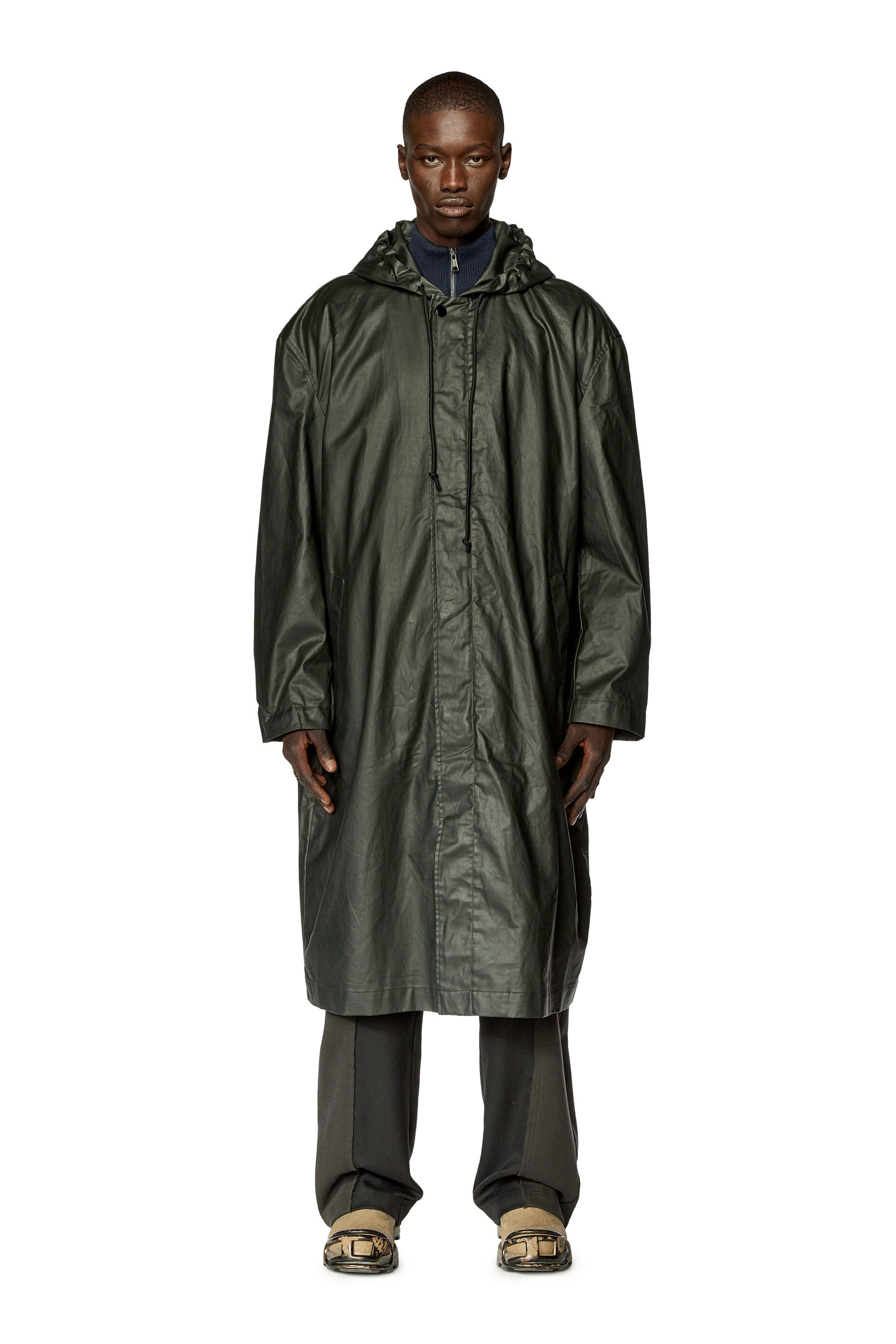 Diesel - J-COAT, Man Long jacket in coated cotton twill in Black - Image 3