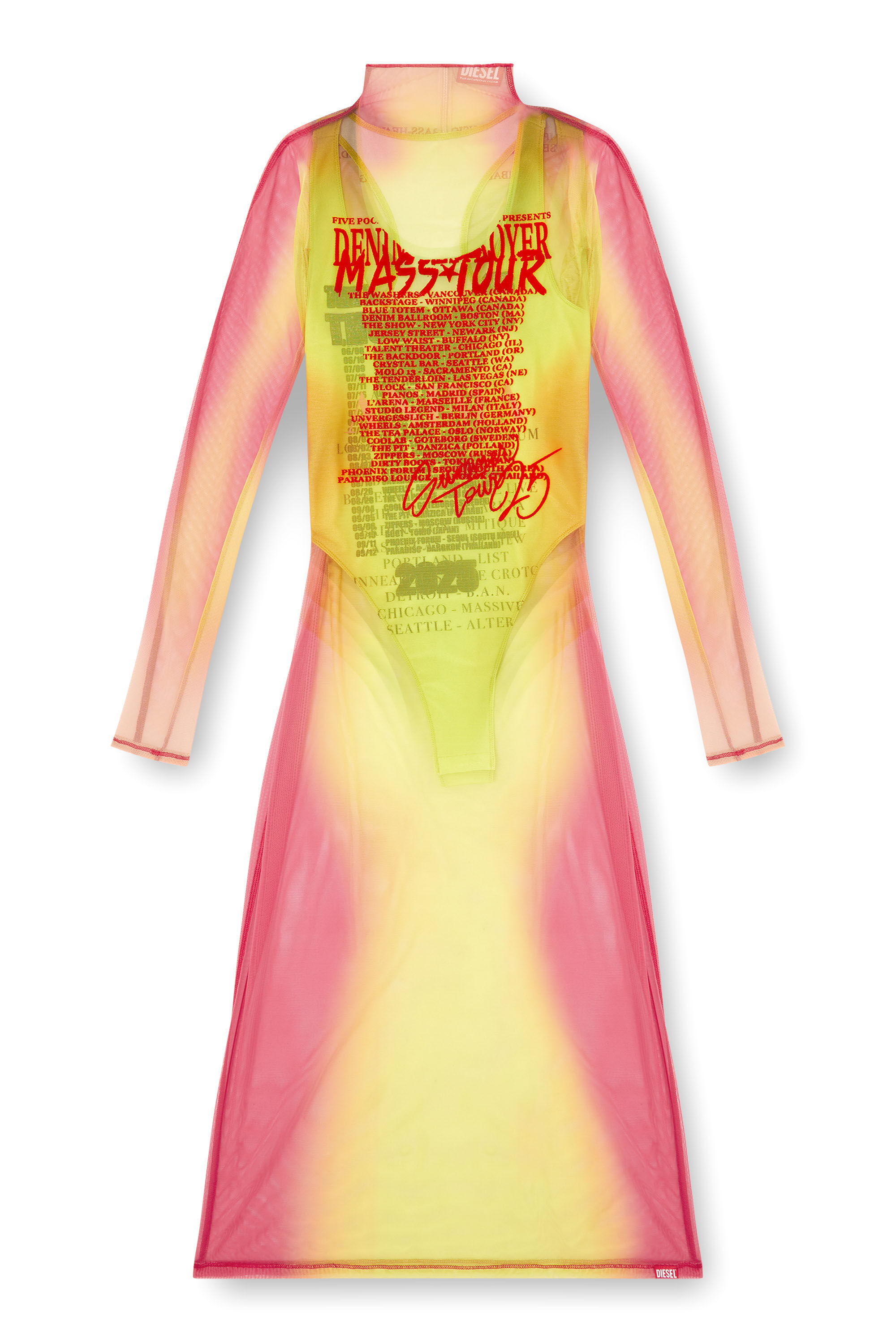 Diesel - D-AFNIC, Damen Mehrlagiges Midi-Kleid mit Text-Print in Rosa/Grün - 2