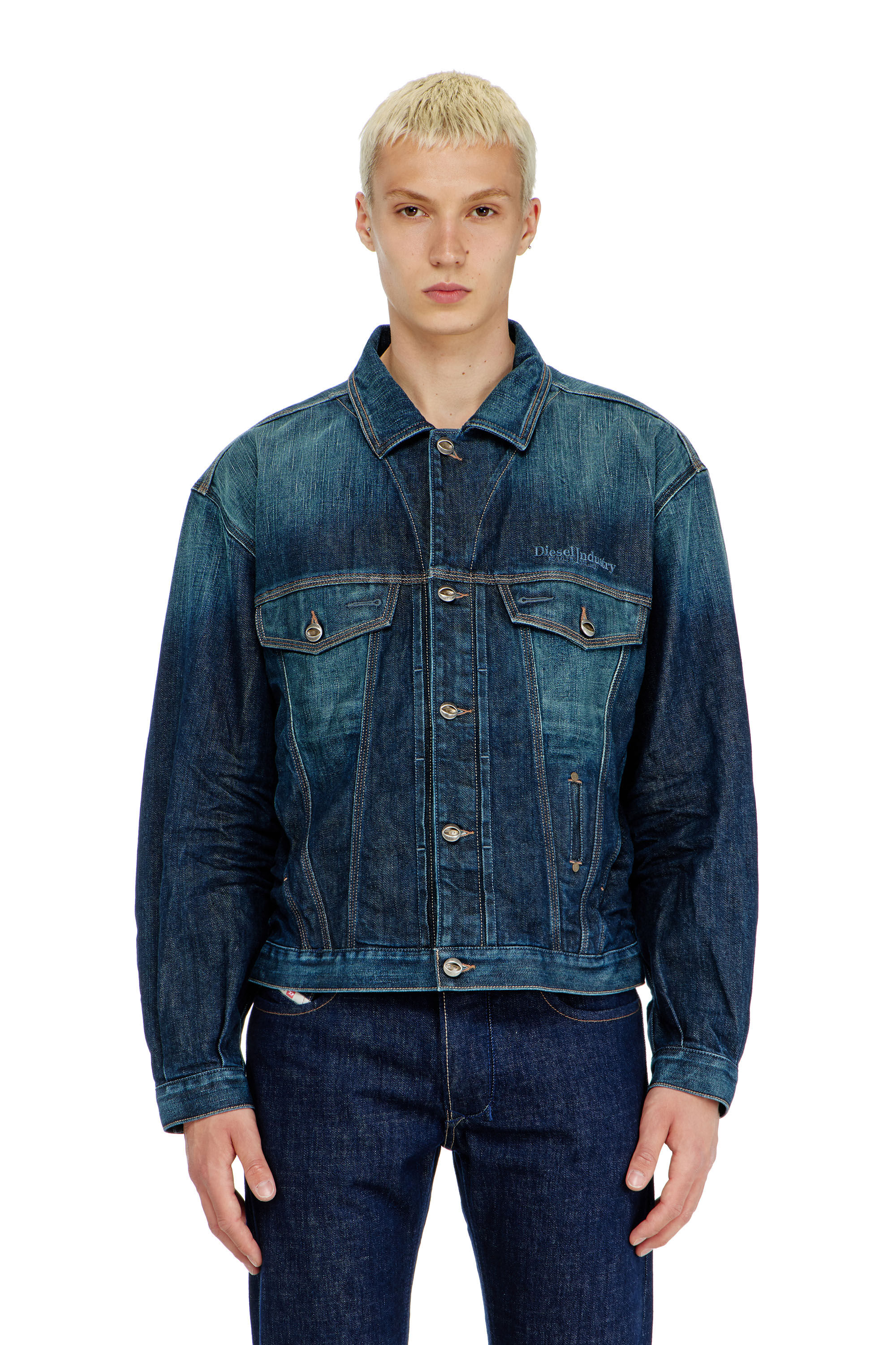 Diesel - D-DENVER-CL, Unisex's Trucker jacket in selvedge denim in Dark Blue - 3