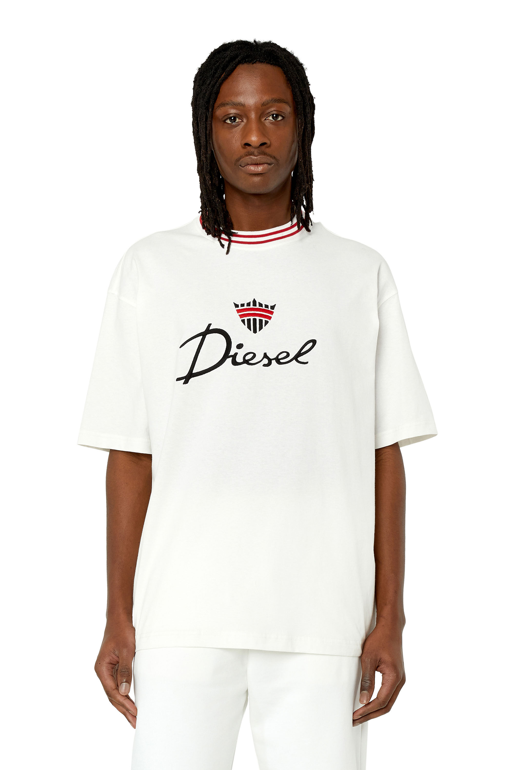 Diesel - T-WASH-G6, Herren T-Shirt mit Kronenlogo-Stickerei in Weiß - 3