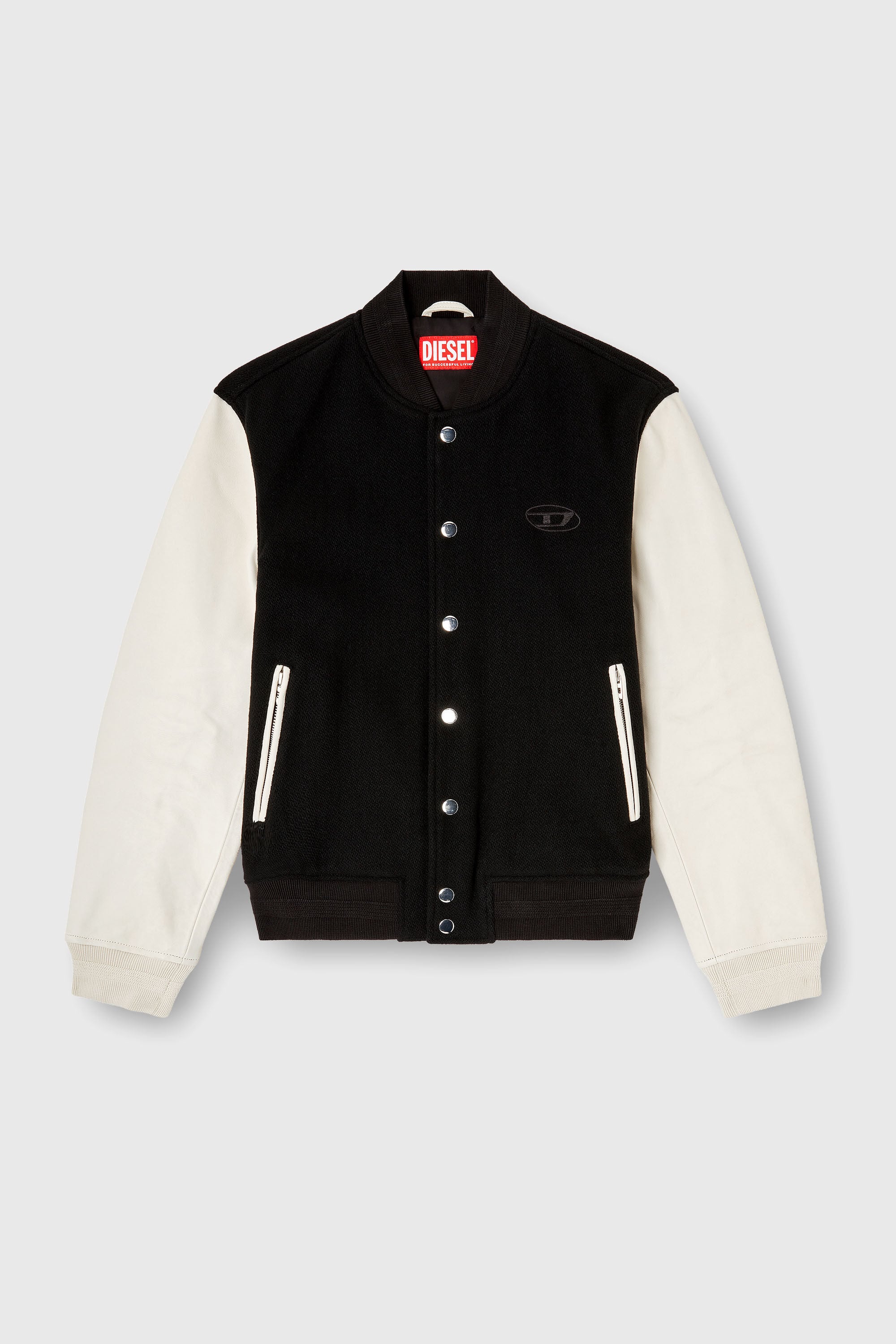Diesel - L-ARRY-WRD, Herren Bomberjacke aus Wollmischung und Leder in Schwarz/Weiss - 2