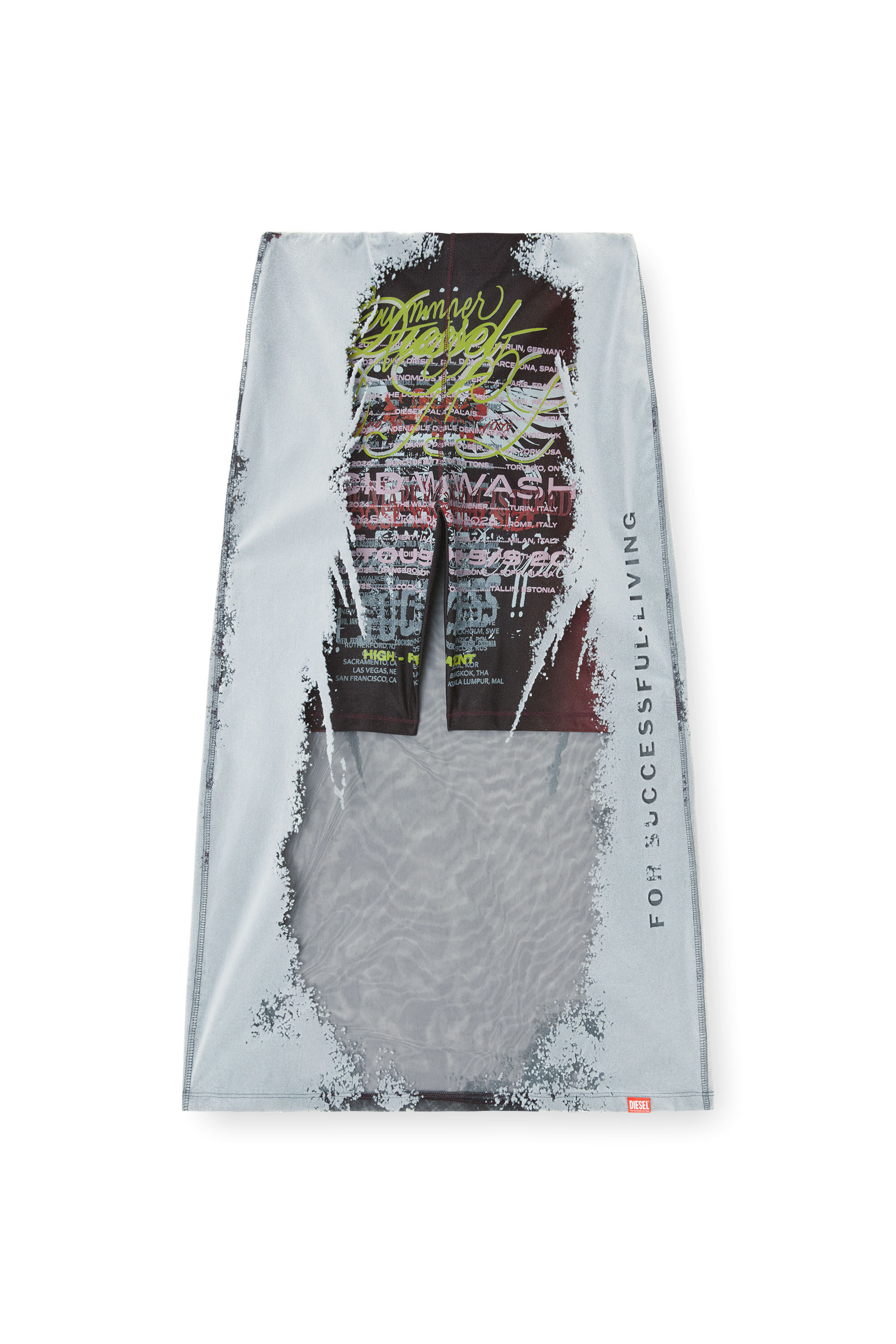 Diesel - O-LYAC, Damen Mehrlagiger Midi-Rock mit Text-Print in Schwarz/Grau - 2
