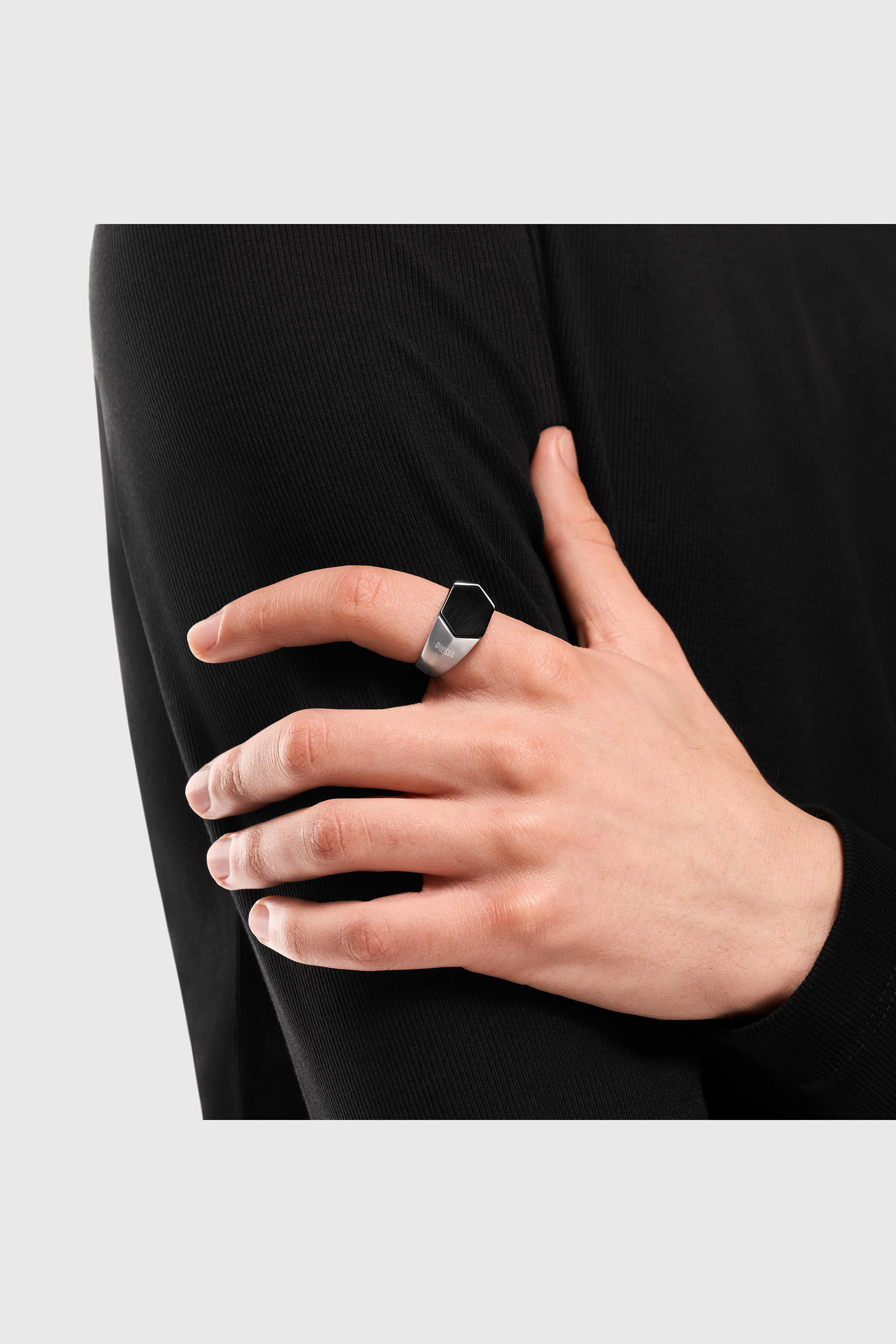 Diesel - DX1711040, Unisex Siegelring mit schwarzem Achat in Silber/Schwarz - 5
