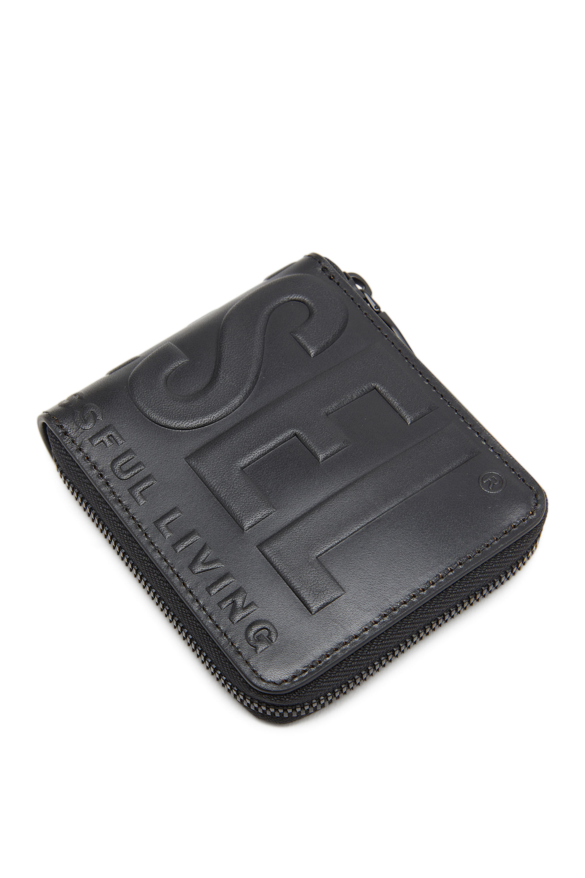 Men's Leather zip wallet with embossed logo | Diesel