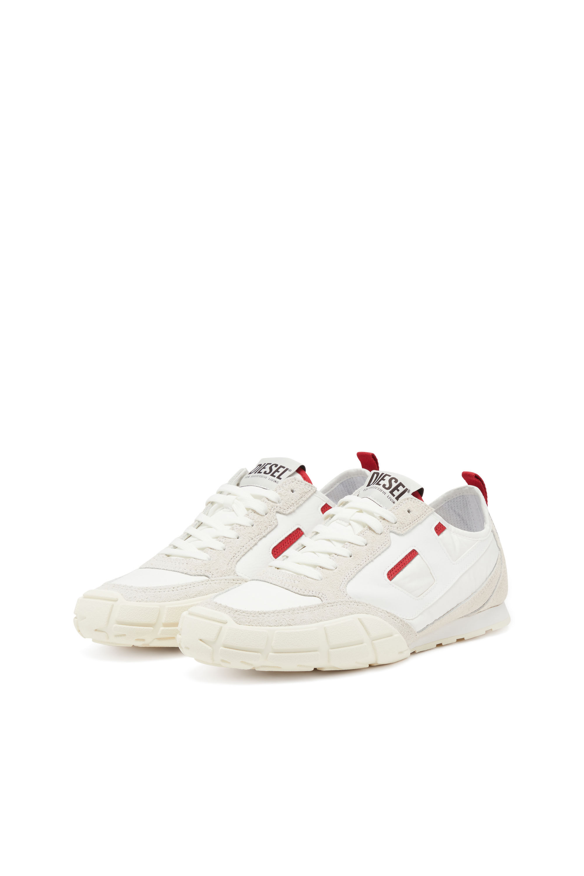 Diesel - S-PAGODHA LOW, Herren Sneakers aus Leder, Wildleder und Ripstop in Weiss/Rot - 8