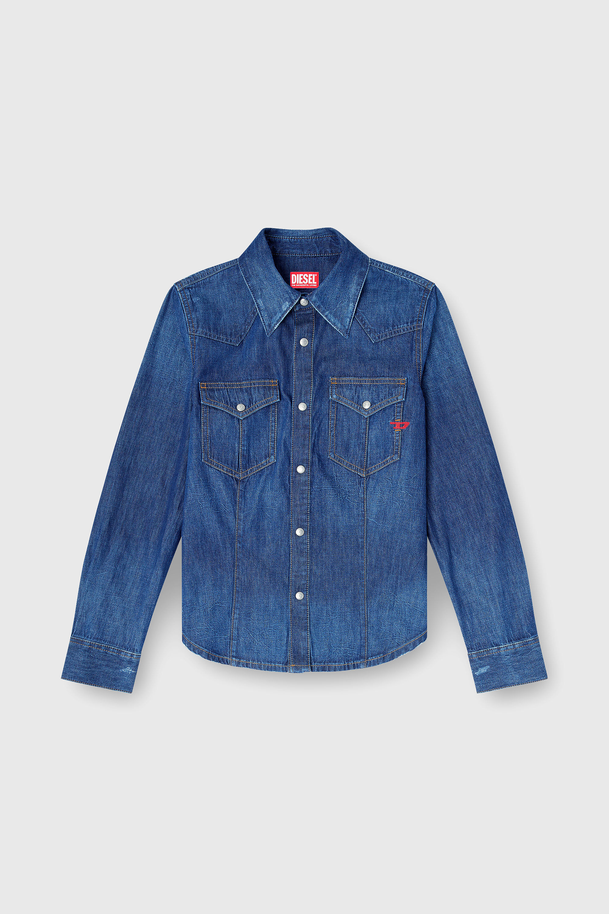 Diesel - DE-WAVES, Damen Westernhemd aus Clean-Wash-Denim in Blau - 2