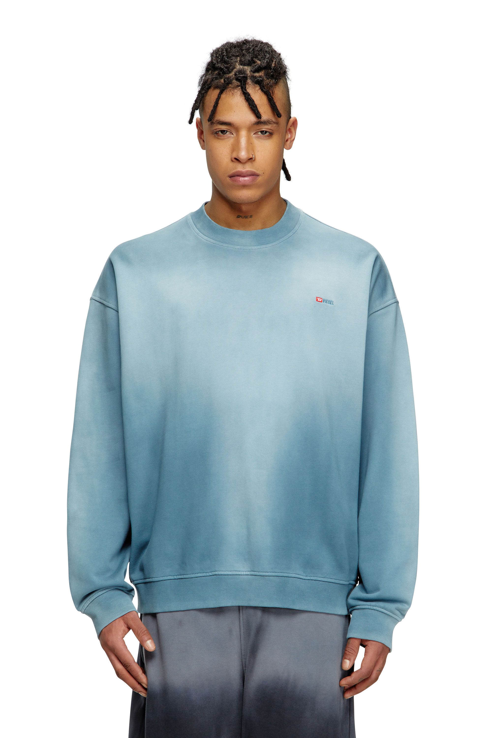 Diesel - S-BOXT-R4, Herren Verblasstes Sweatshirt mit Mikro-Logo-Stickerei in Blau - 3