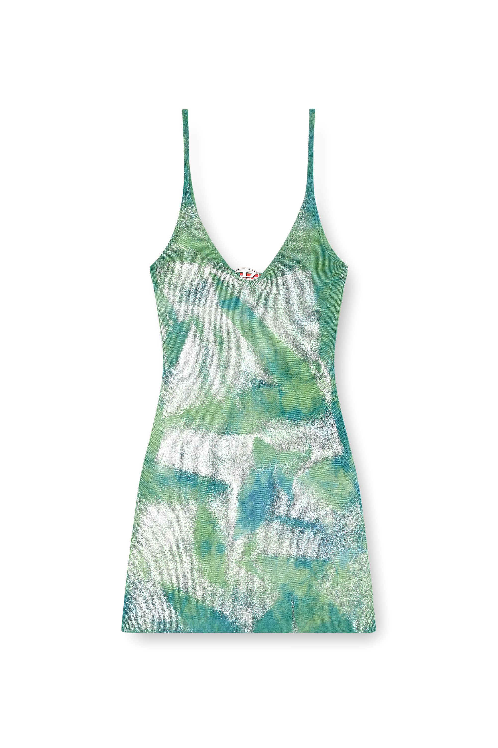 Diesel - M-ISMA, Damen Geripptes Kleid mit Metallic-Akzenten in Blau/Grün - 2