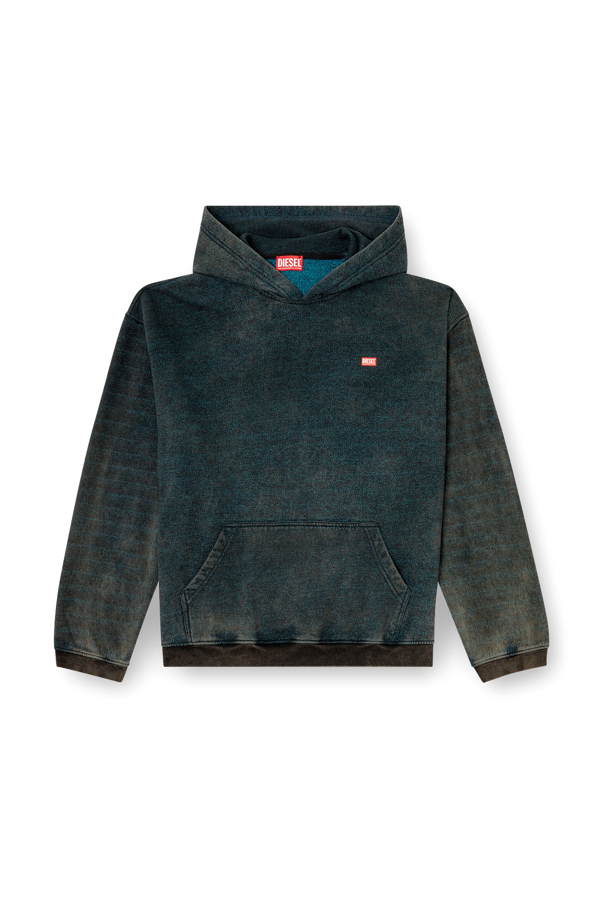 Diesel - S-KAI, Herren Hoodie aus Baumwolle mit Kängurutasche in Schwarz/Blau - 2