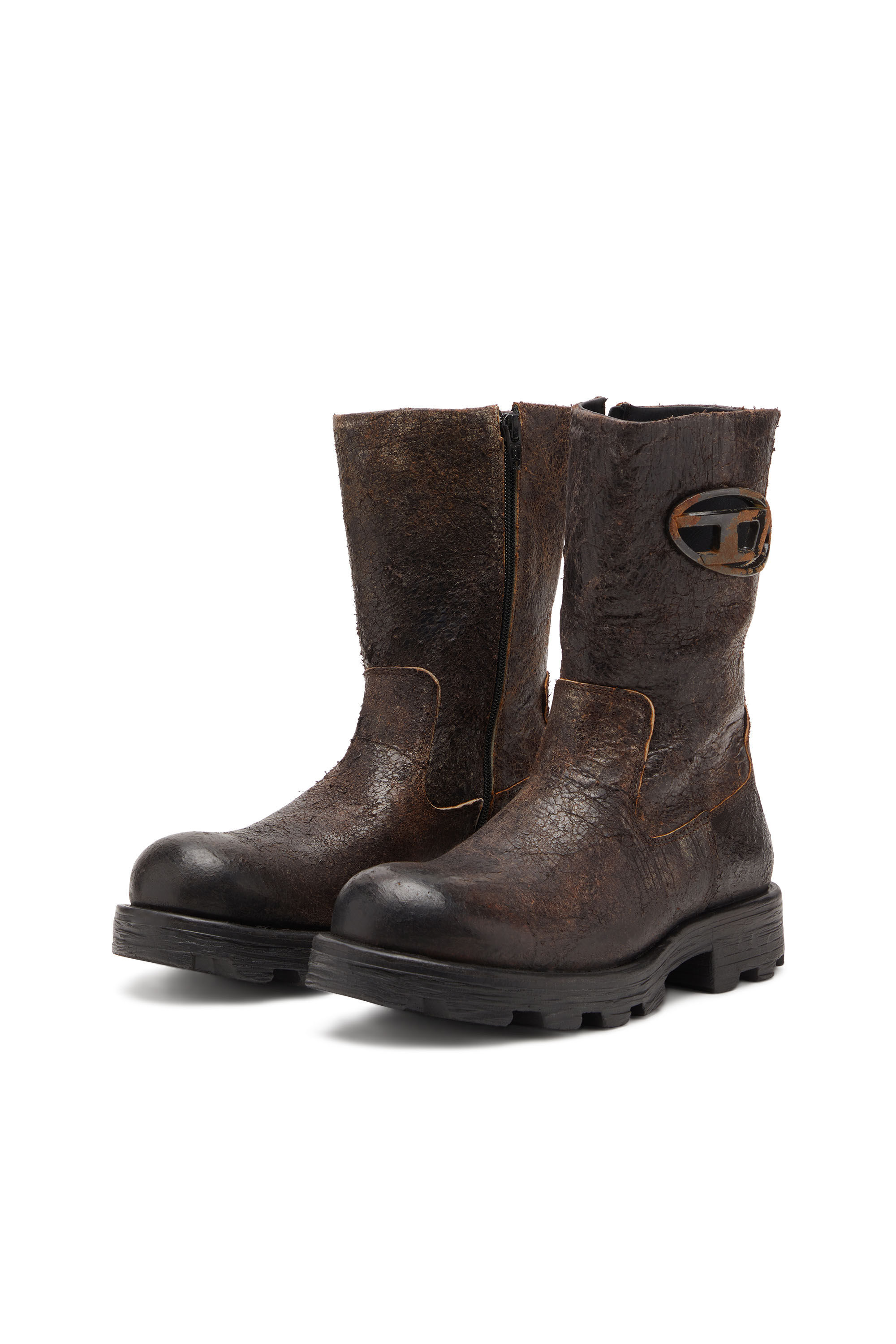 Diesel - D-HAMMER BKR D W, Damen D-Hammer-Bikerstiefel aus vielgetragenem gerissenem Wildleder in null - 8
