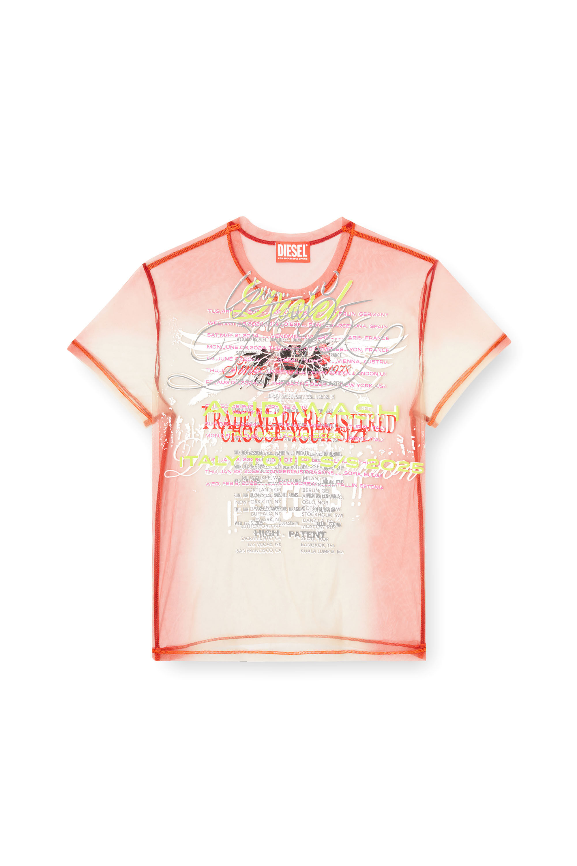 Diesel - T-YRAC, Damen Durchsichtiges Oberteil mit Text-Print in Rosa - 2
