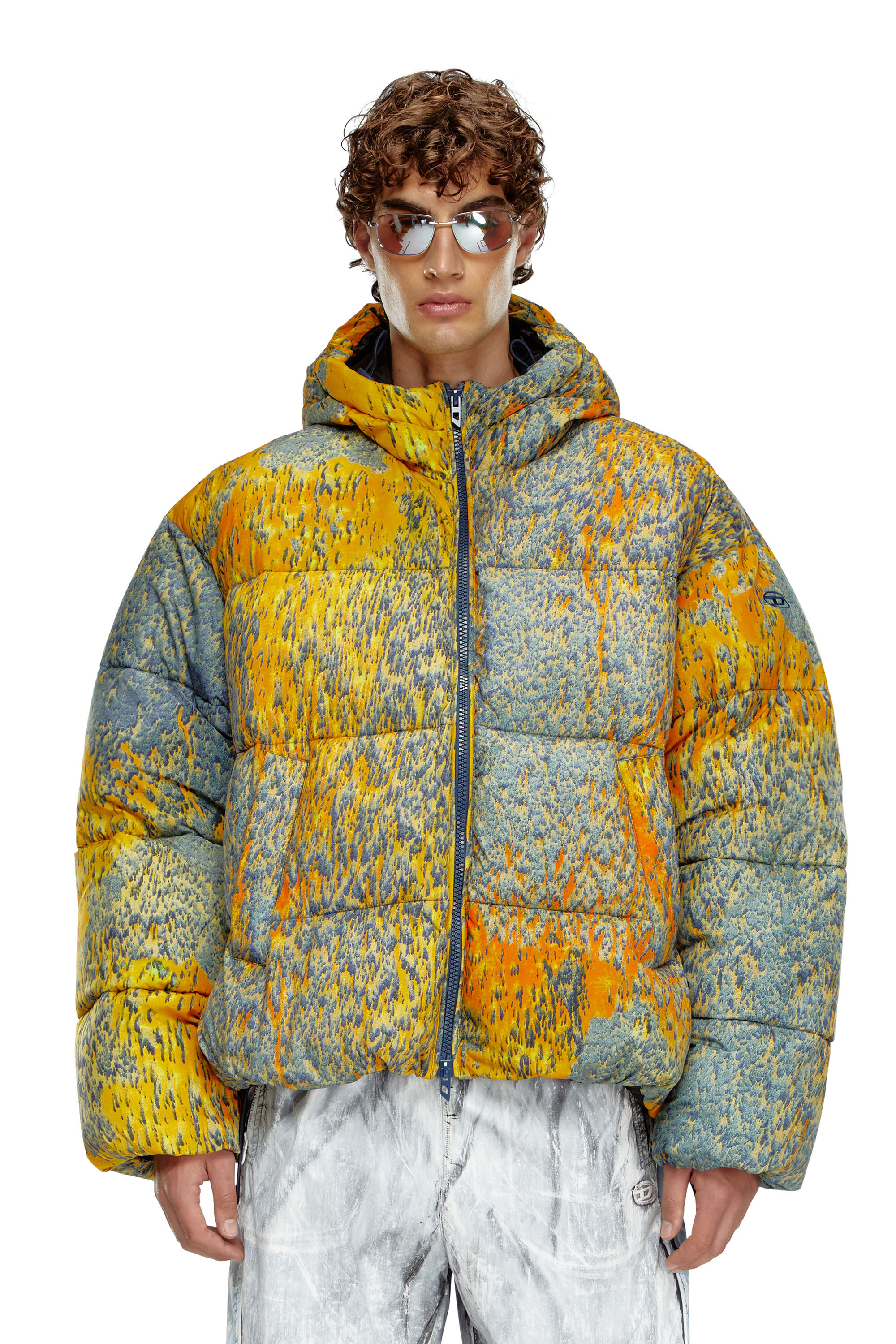 Diesel - W-BOGAERT, Herren Pufferjacke mit Acid Rain-Effekt in Blau/Orange - 3