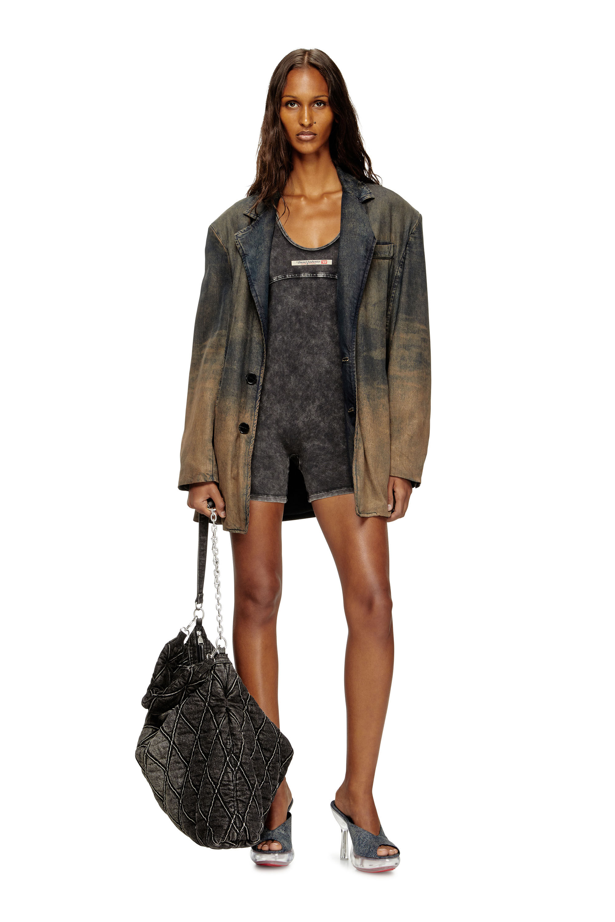 Diesel - KARIM-DNM, Damen Playsuit aus Jersey mit Denim-Effekt in Schwarz - 5