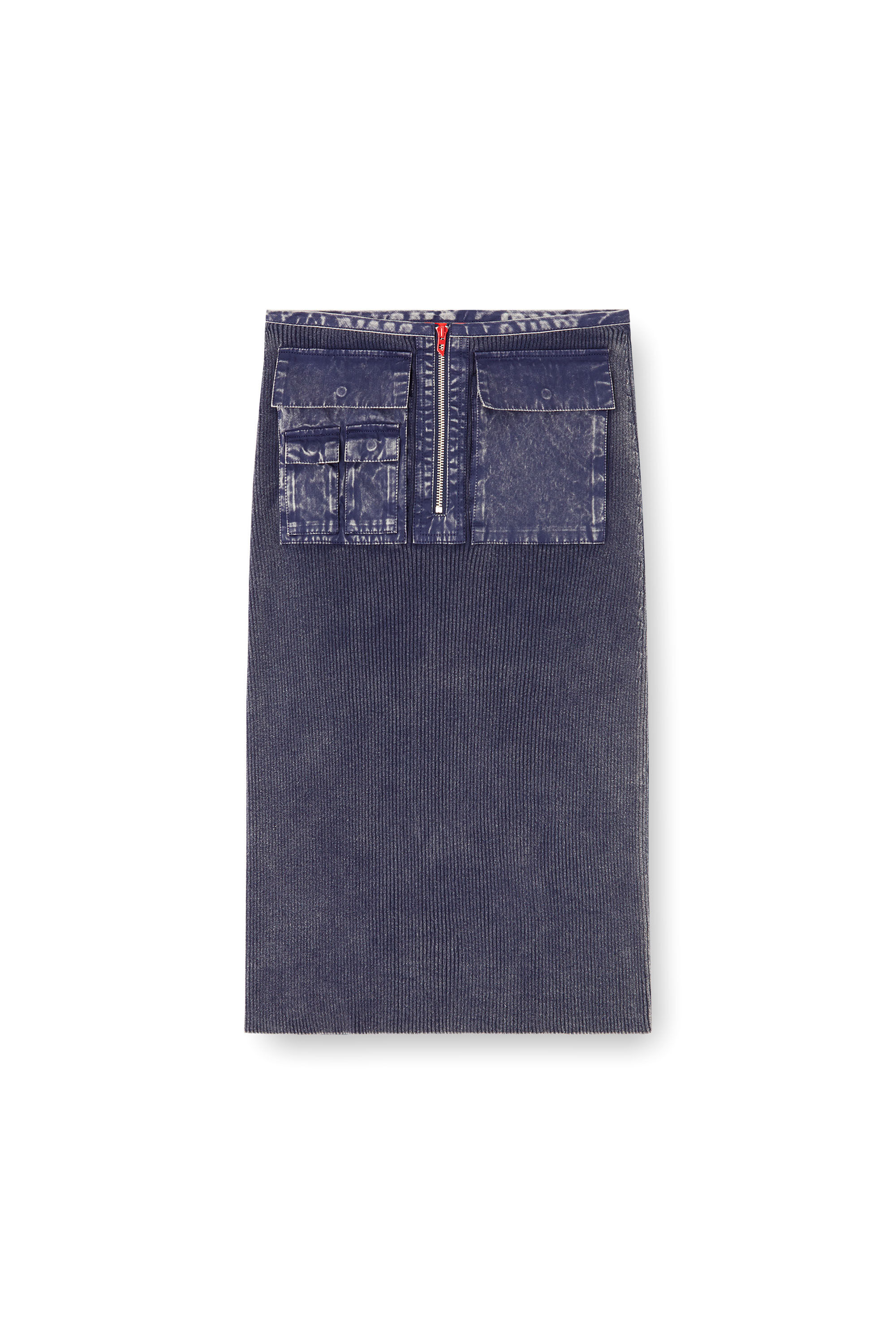 Diesel - M-MERYN, Damen Midirock aus Strick mit Cargotaschen aus Denim in null - 2