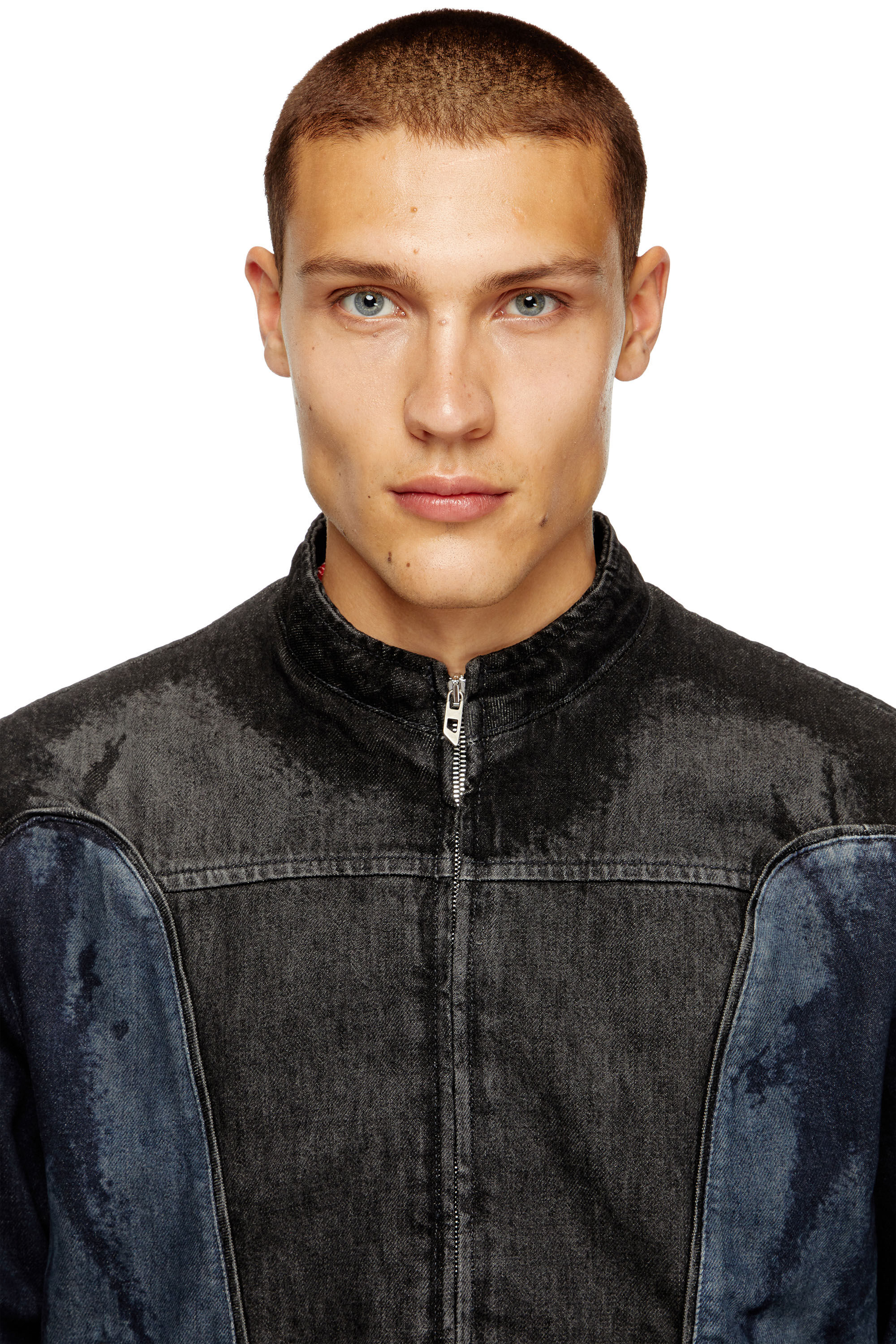 Diesel - D-BLENK-S, Herren Bikerjacke aus zweifarbigem Denim in Schwarz/Blau - 5