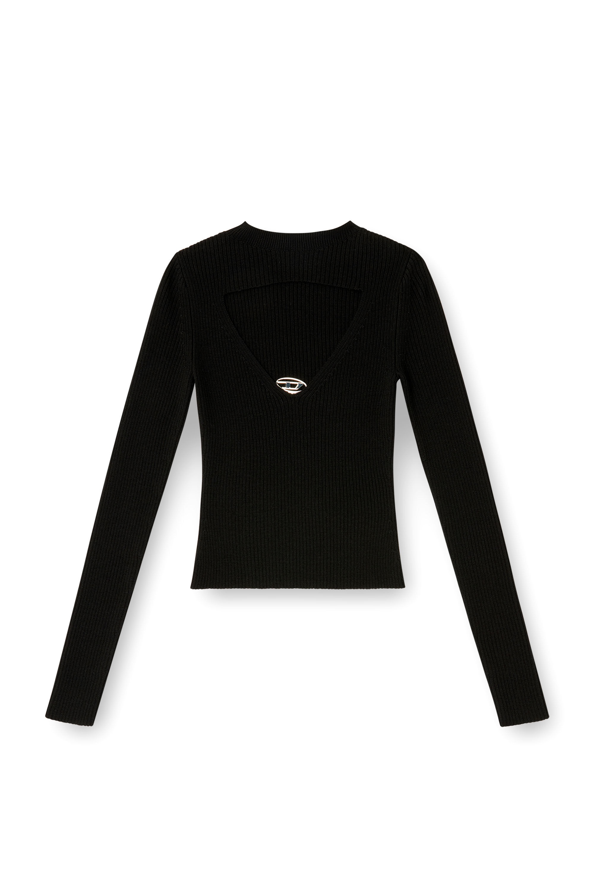 Diesel - M-OLINA, Damen Gerippter Pullover aus Wolle mit Ausschnitt in Schwarz - 2