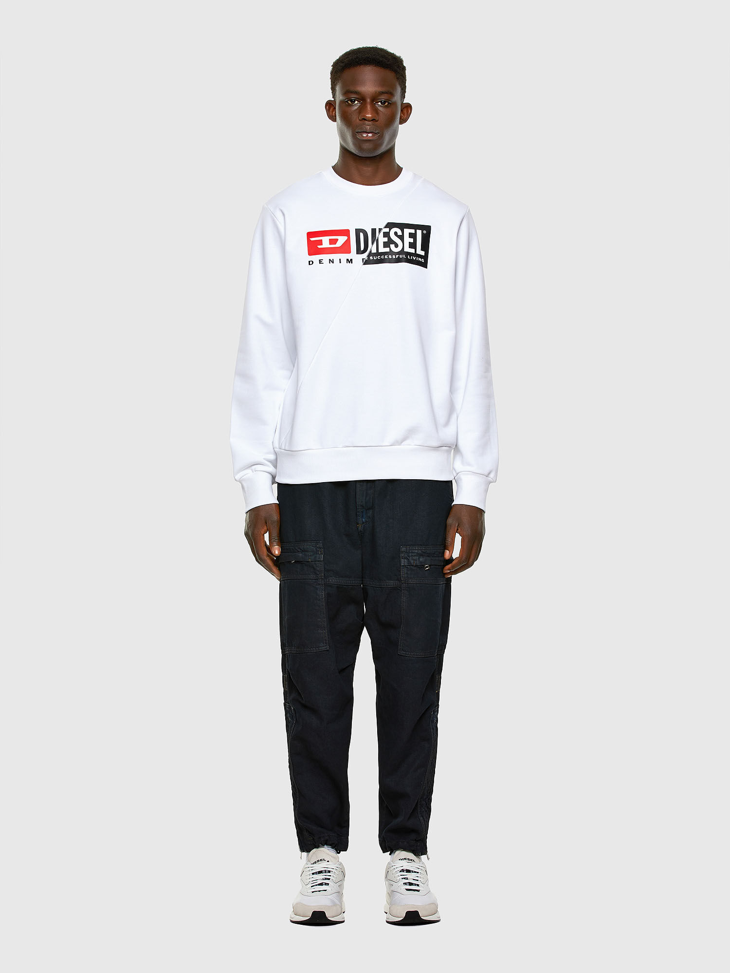 Diesel - S-GIRK-CUTY, Herren Sweatshirt mit kombinierten Logos in Weiß - 1