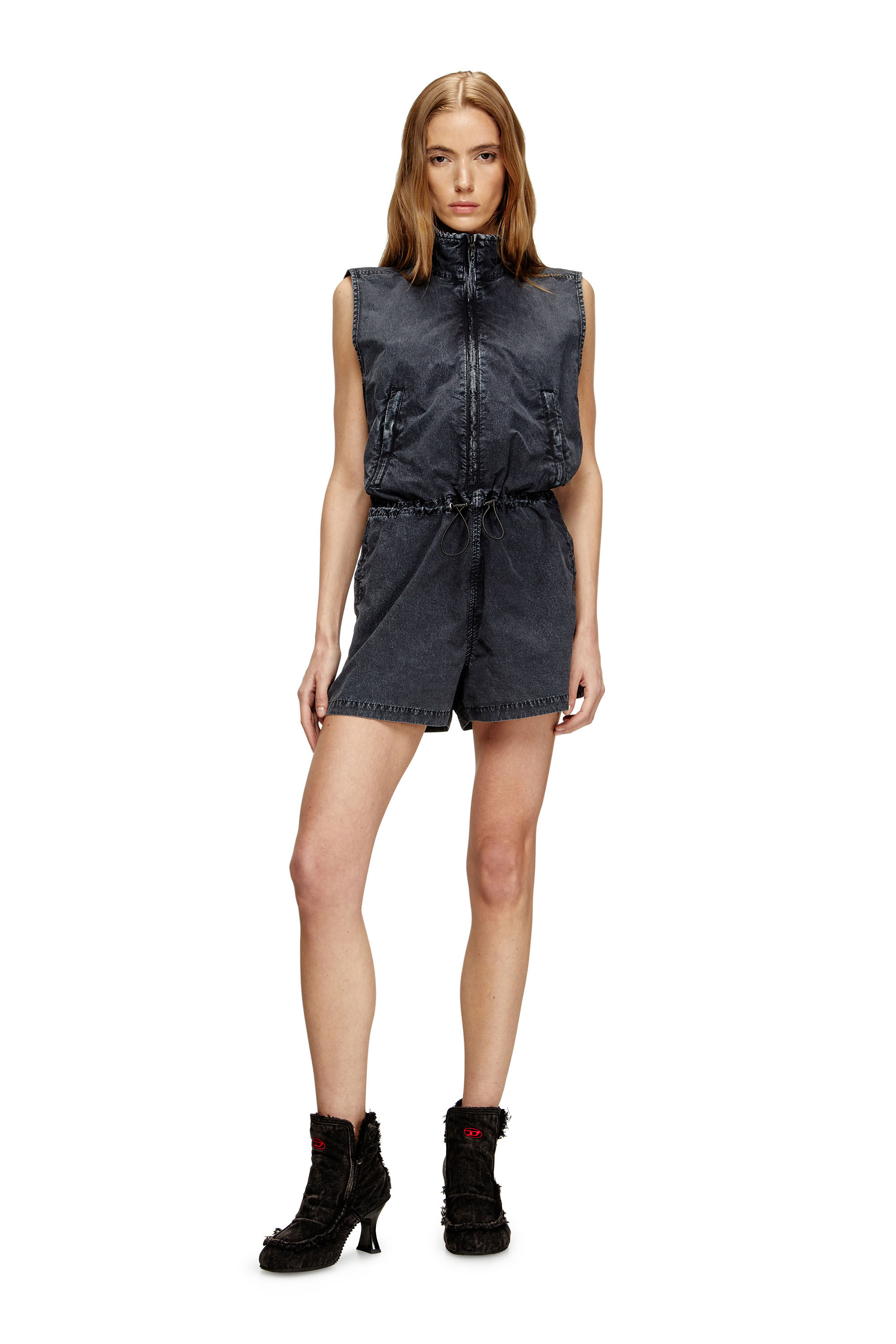 Diesel - J-ANNET, Damen Playsuit aus behandeltem Nylon in Dunkelblau - 1