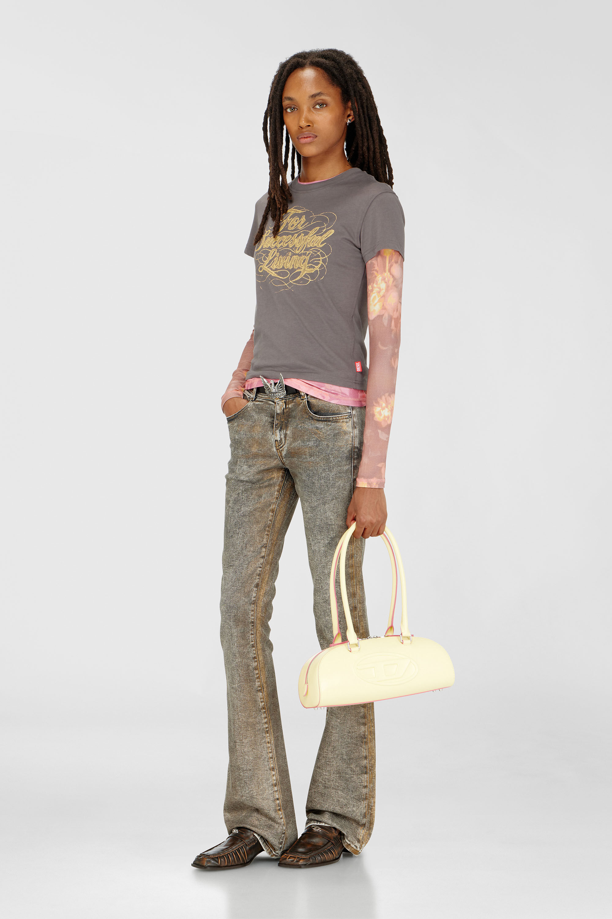 Diesel - T-ILA-AA4, Damen T-Shirt mit Logo-Print in Grau - 1