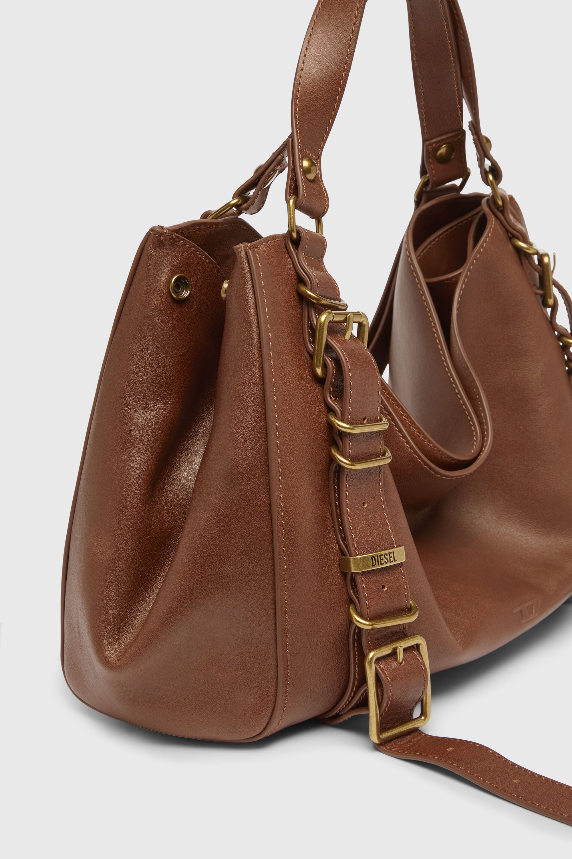 Diesel - D-ONE TOPHANDLE M, Unisex's D-One-Medium top-handle bag in treated leather in Brown - 6