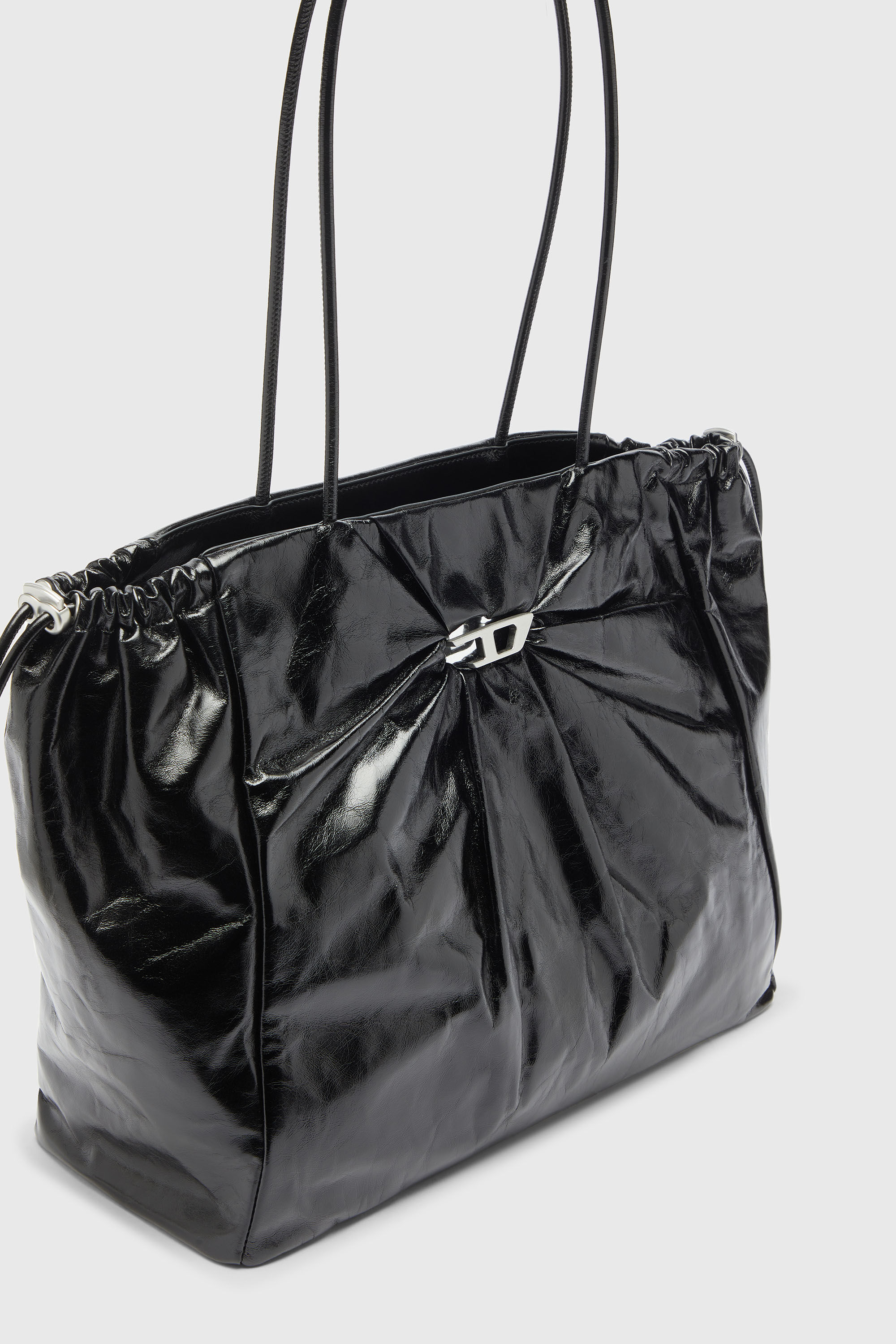 Diesel - SCRUNCH-D TOTE E/W, Damen Scrunch-D - Tote-Bag aus gl&auml;nzendem, geknittertem Leder in Schwarz - 5
