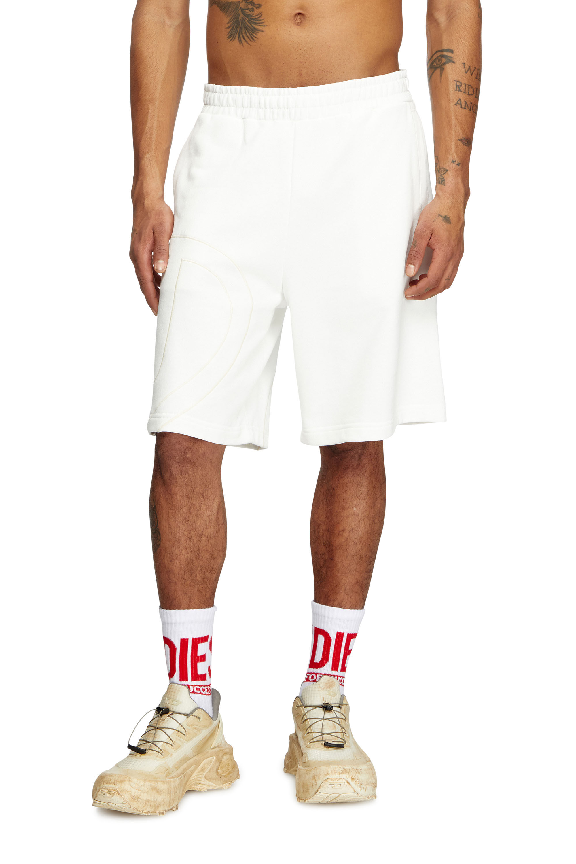 Diesel - P-CROW-MEGOVAL, Herren Sweatshorts mit Maxi-D-Logo in Weiß - 3