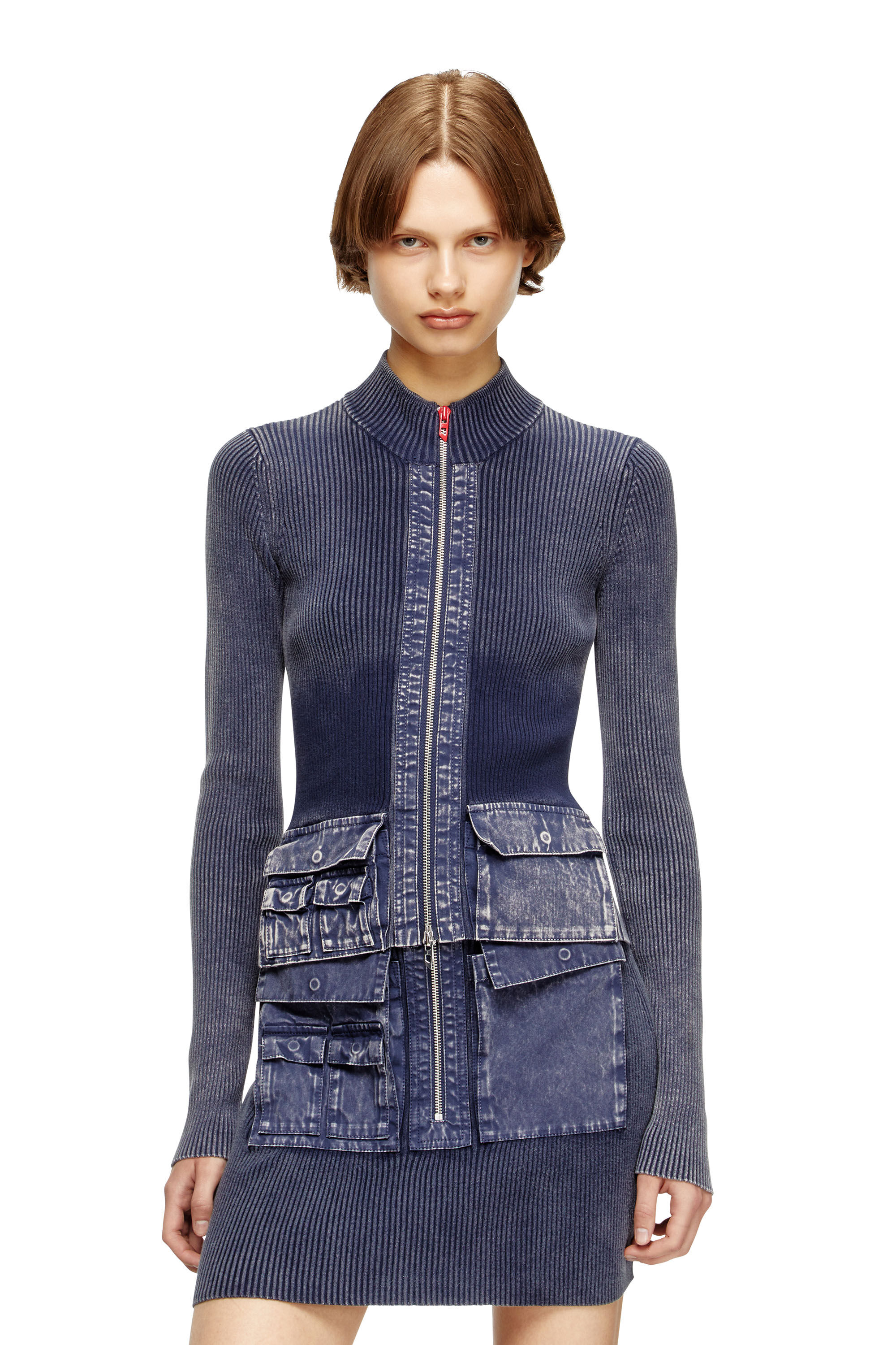Diesel - M-MELISSA, Damen Cardigan mit Reißverschluss und Cargotaschen aus Denim in Blau - 2