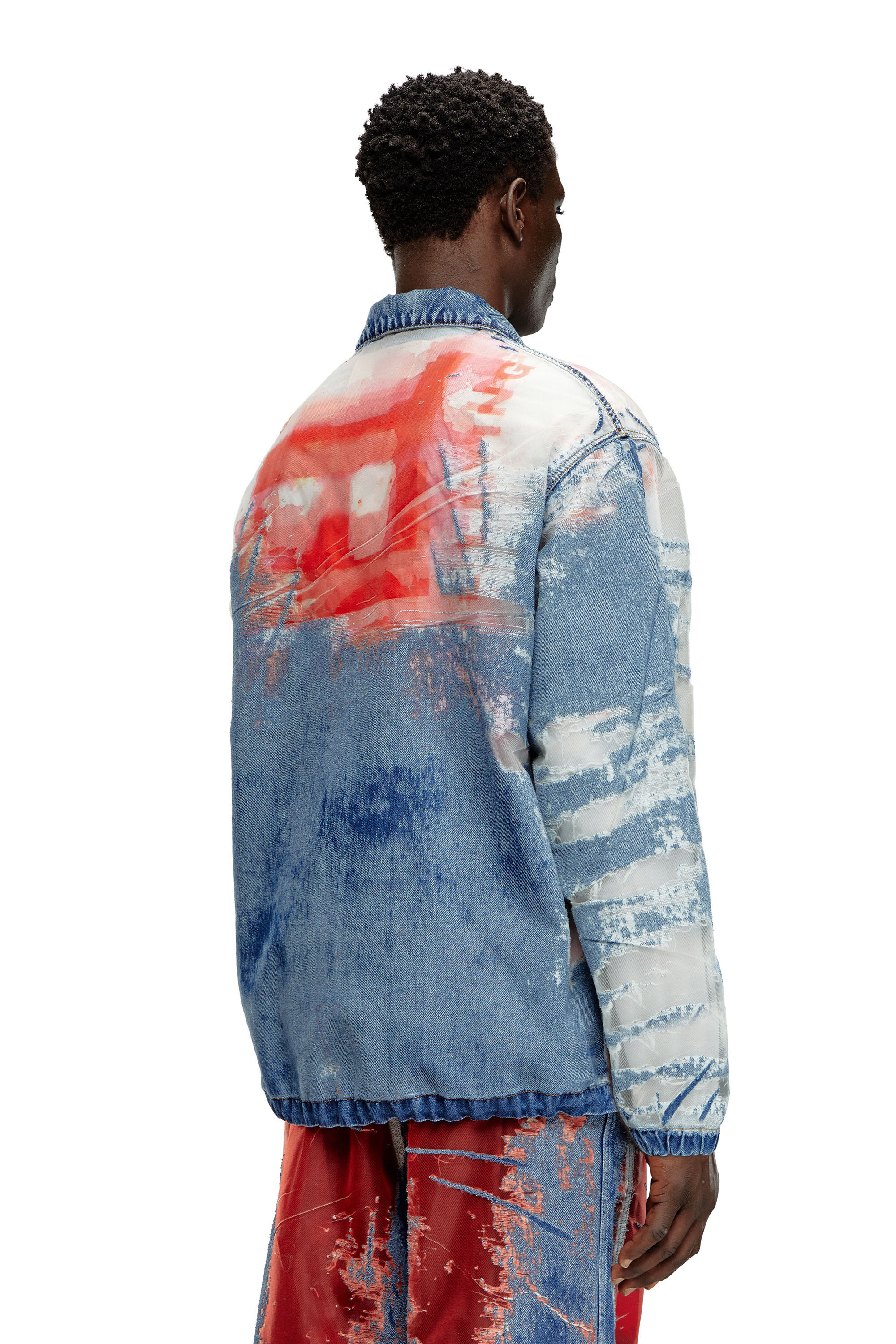Diesel - D-KRAP-FSE, Herren Jacke aus Dévoré-Denim mit Logo in Blau/Rot - 4