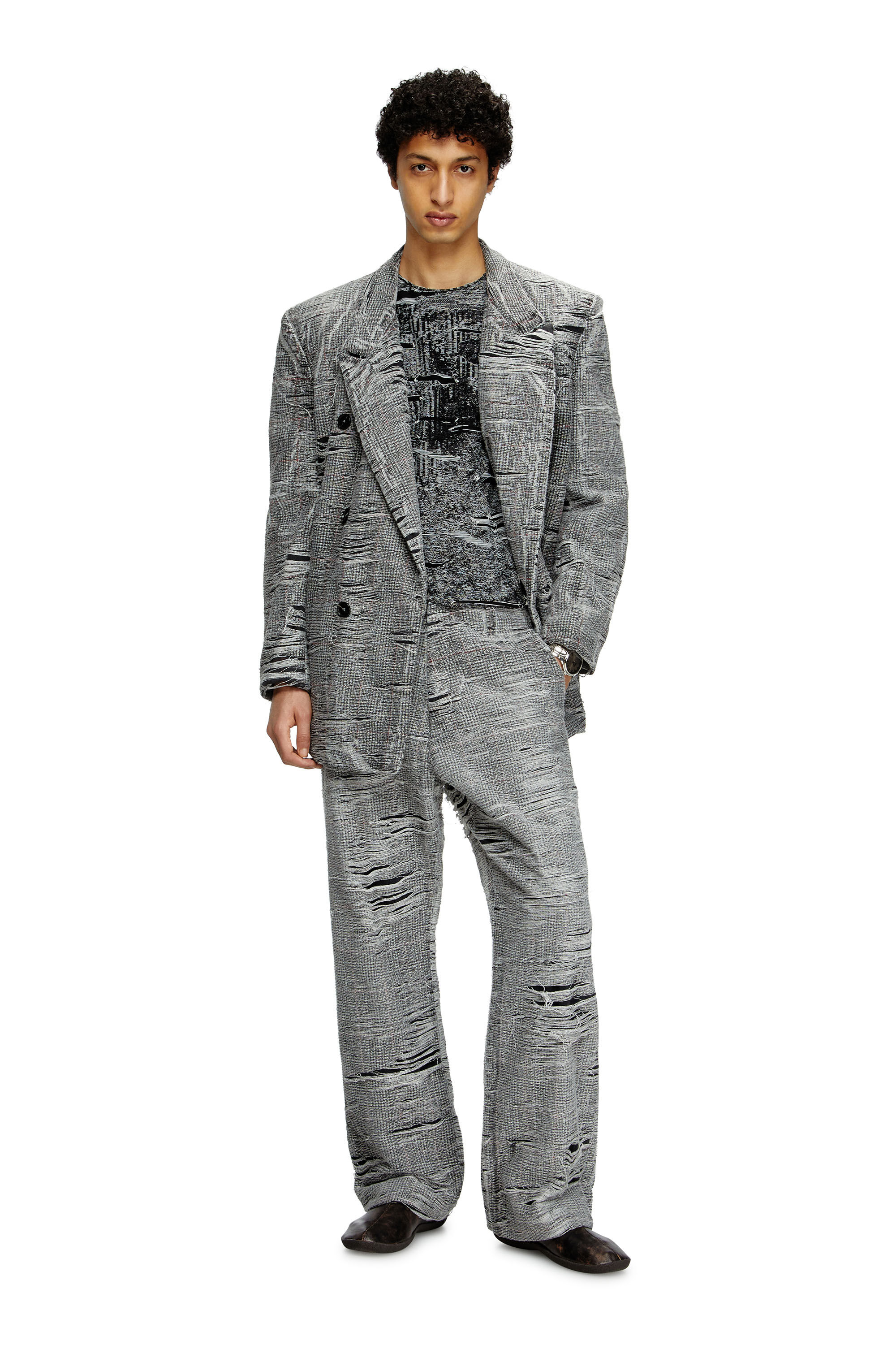 Diesel - D-PEKKA-FSG, Herren Blazer aus vielgetragenem Prince-of-Wales-Denim in Grau - 1